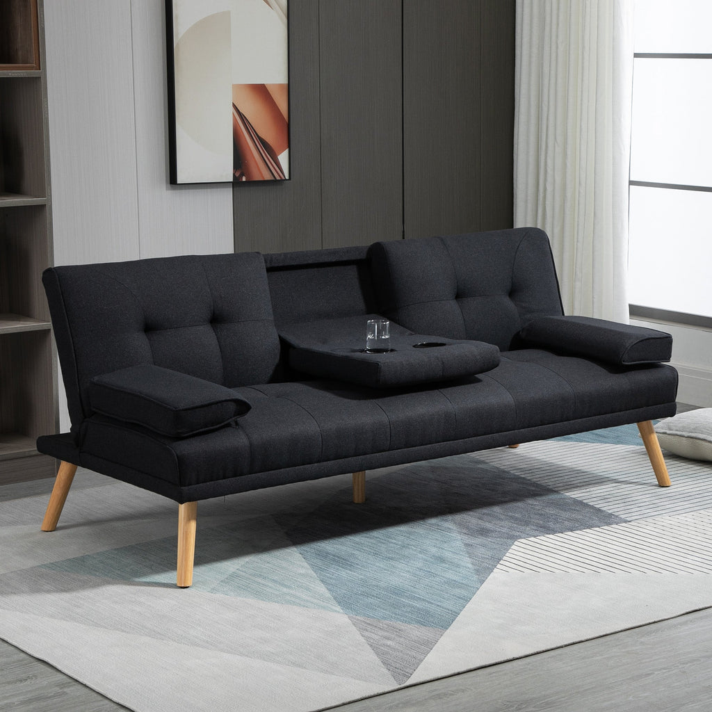 EasyComfort Divano Letto 3 Posti Reclinabile with Rivestimento Effetto Lino e Tavolino a Ribalta, Grigio