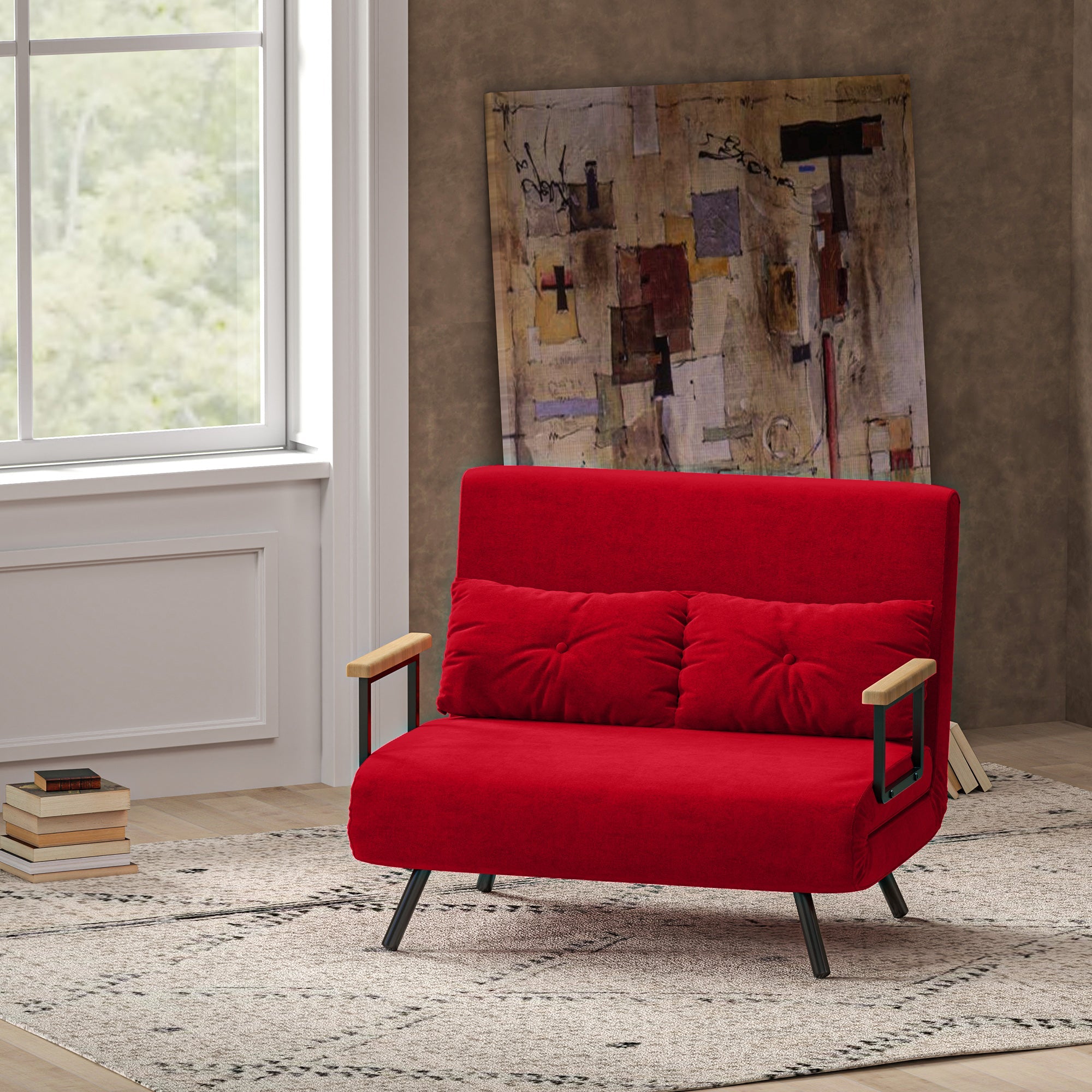 EasyComfort Slaapbank velours verstelbare rugleuning 102x73x81 cm, rood