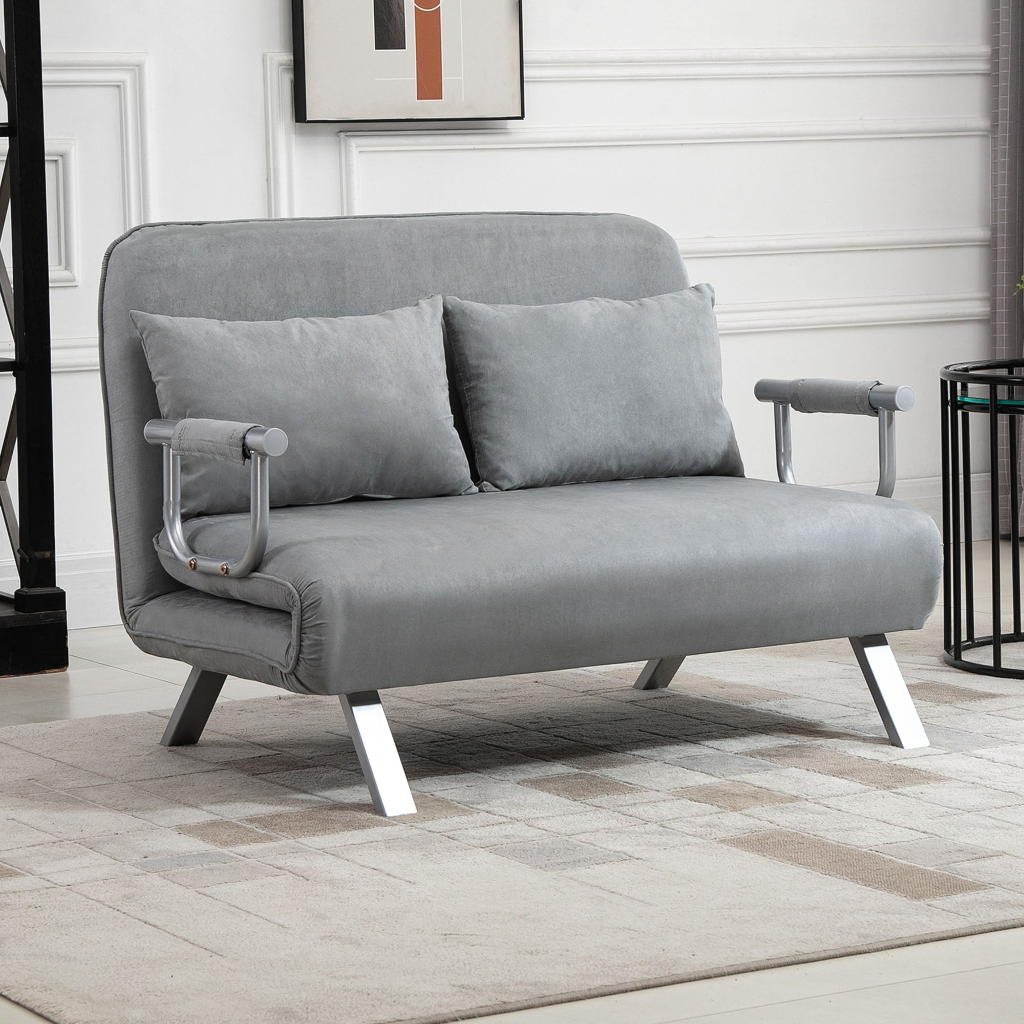 EasyComfort Divano Letto Singolo in Finta Pelle with Seduta Regolabile in 5 Posizioni, 105x80x78 cm, Grigio Chiaro