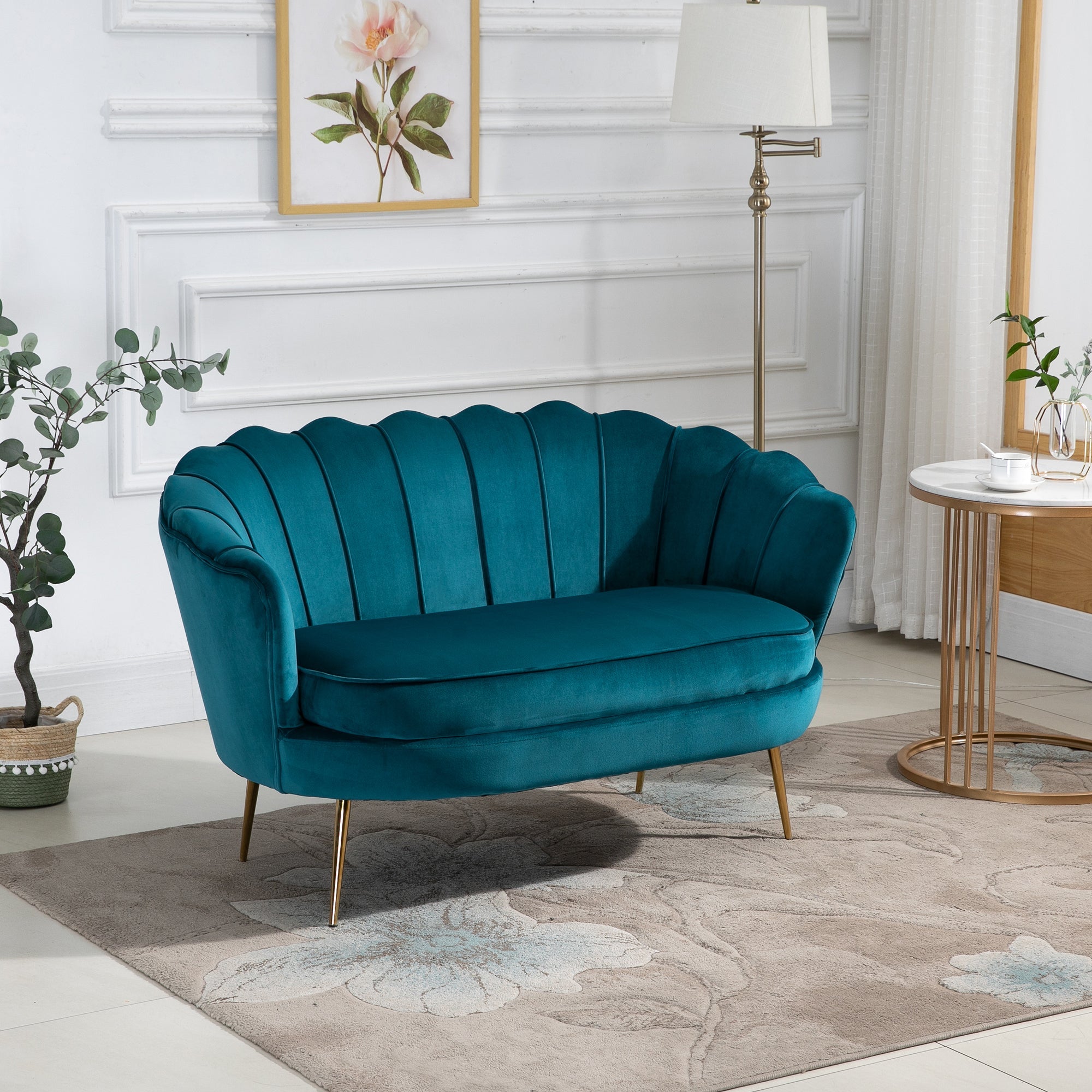 EasyComfort Divano Vintage 2-zits bank 130x77x77 cm, petrolgroen/goud