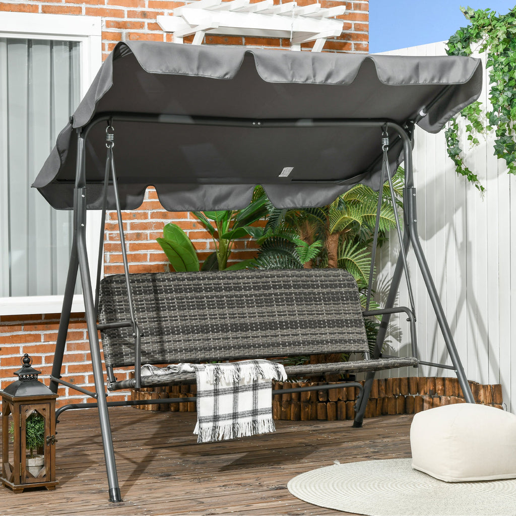 EasyComfort Dondolo da Giardino 3 Posti con Tettuccio Regolabile in Rattan PE, 167x112x153cm, Grigio Scuro