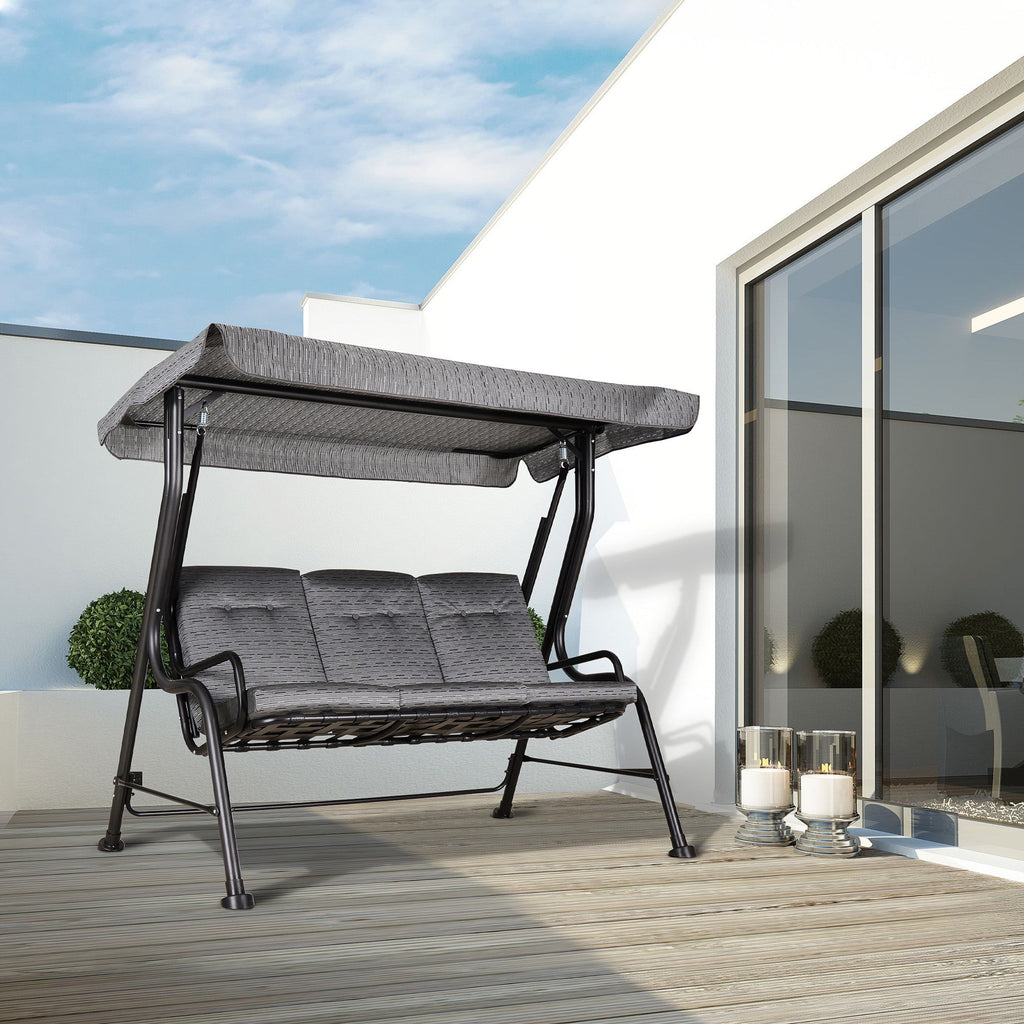 EASYCOMFORT schommelbank 3-persoons met verstelbaar dak, 200x120x170 cm, zwart