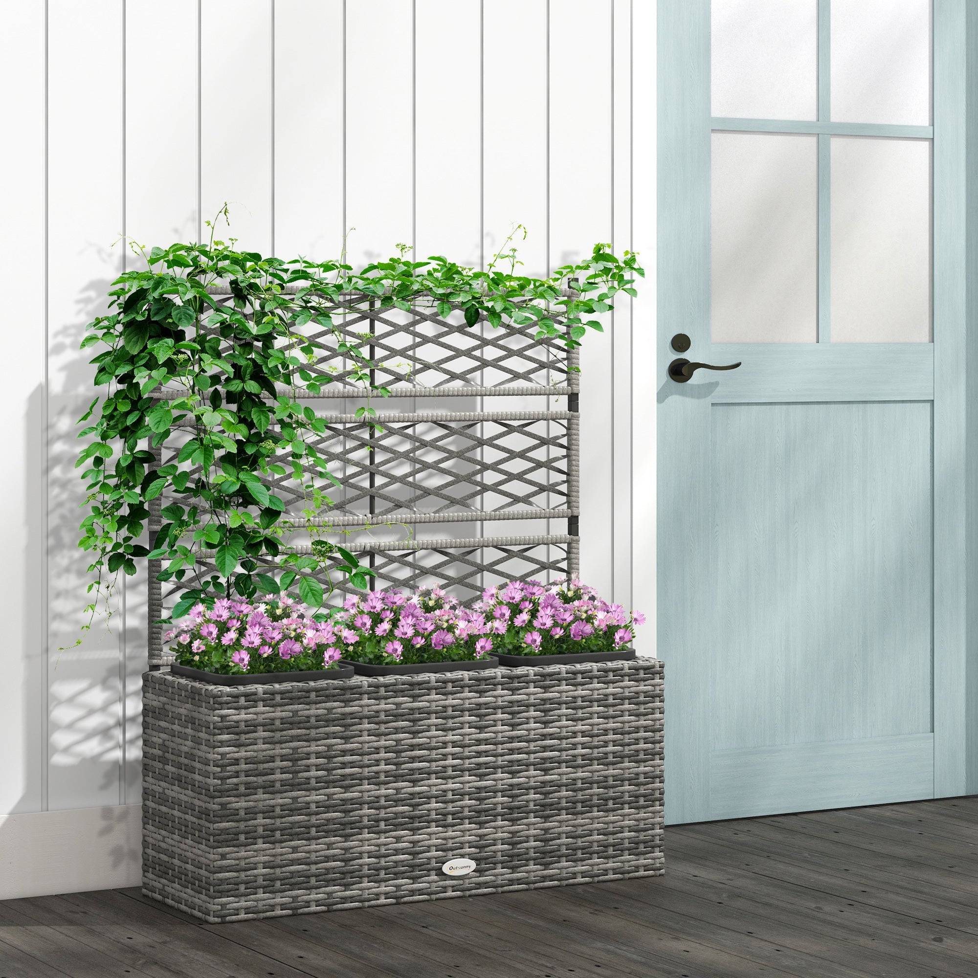 EasyComfort Plantenbak met traliewerk en 3 potten, 84x30x107 cm