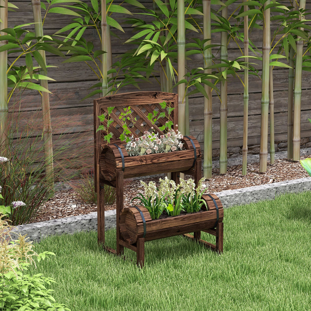 EasyComfort Fioriera da Esterno a 2 Livelli with Fori di Drenaggio e Griglia, in Legno di Abete, 42x49x80 cm, Marrone