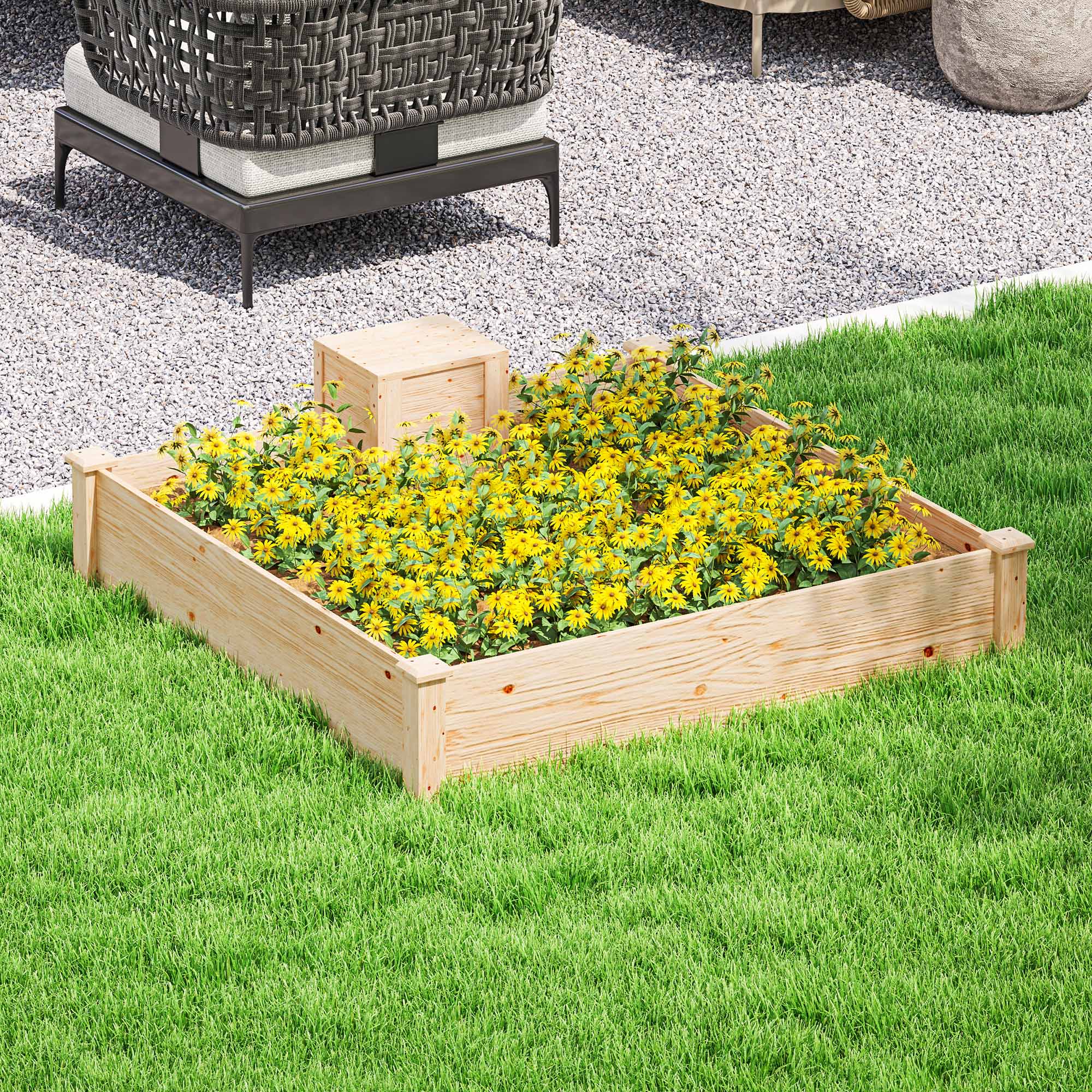 EasyComfort verhoogde plantenbak vurenhout 123x123x25.5 cm met compostbak