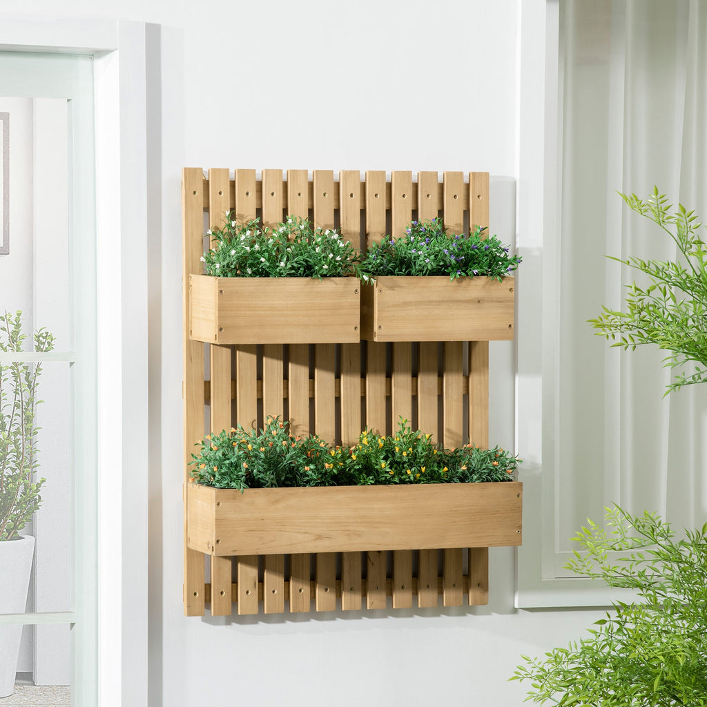 Easycomfort Fioriera da Esterno Verticale in Legno with 3 Vasi Rimovibili, 60x16x80cm