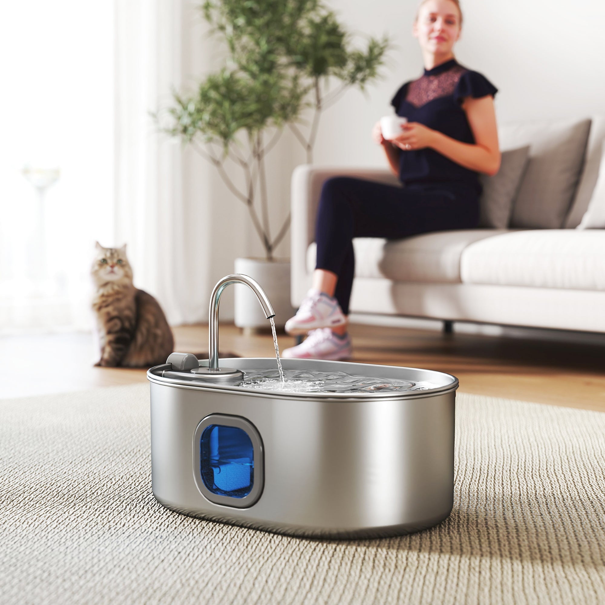 EasyComfort Kattenfontein 7L RVS 304 met LED en borstel
