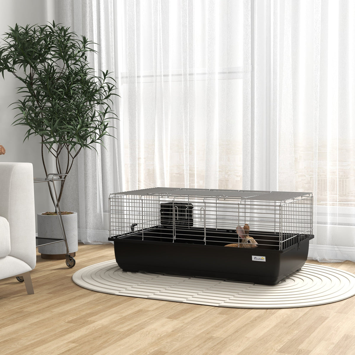 EasyComfort Konijnenkooi 2-deurs, met uitneembaar bakje, 100x55x41 cm
