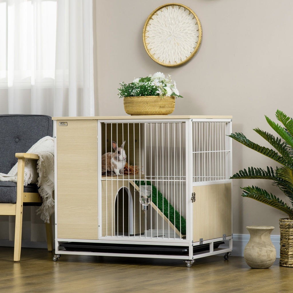 Easycomfort Gabbia per Conigli with Serbatoio d'Acqua e Vassoio Estraibile, in Truciolato, Acciaio e PVC, 78x52.5x76.5 cm
