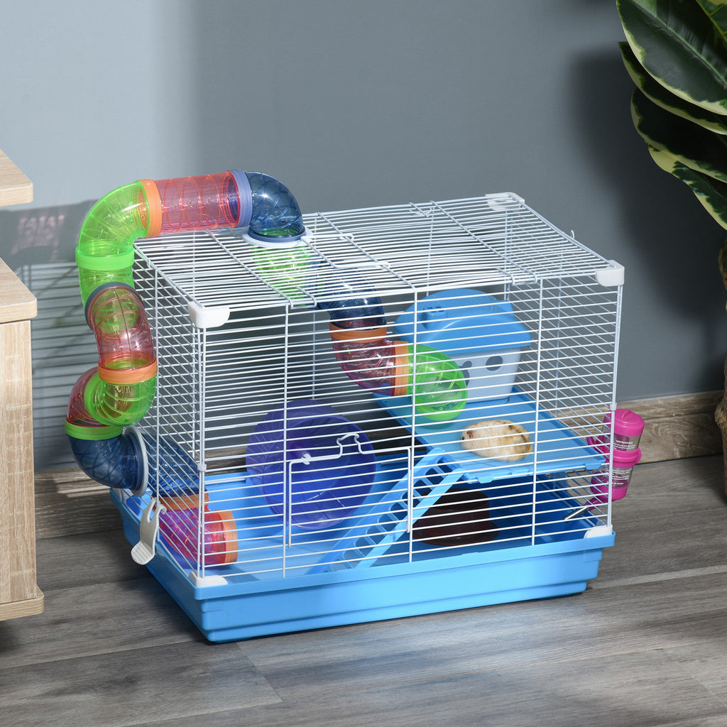 EASYCOMFORT 2-Tier Hamster Cage with Water Tank, Tray, Tube and Hamster Wheel, 46x30x37cm
