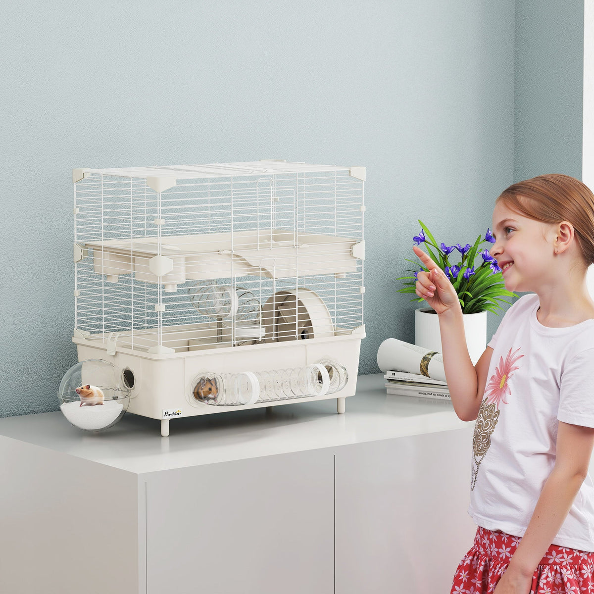 EasyComfort 2‑laags hamsterkooi met looprad en buizen 44.5x28x44 cm