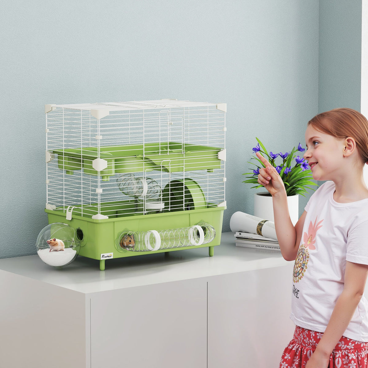 EasyComfort Hamsterkooi 2 niveaus, 3 deuren, 44.5x28x44 cm