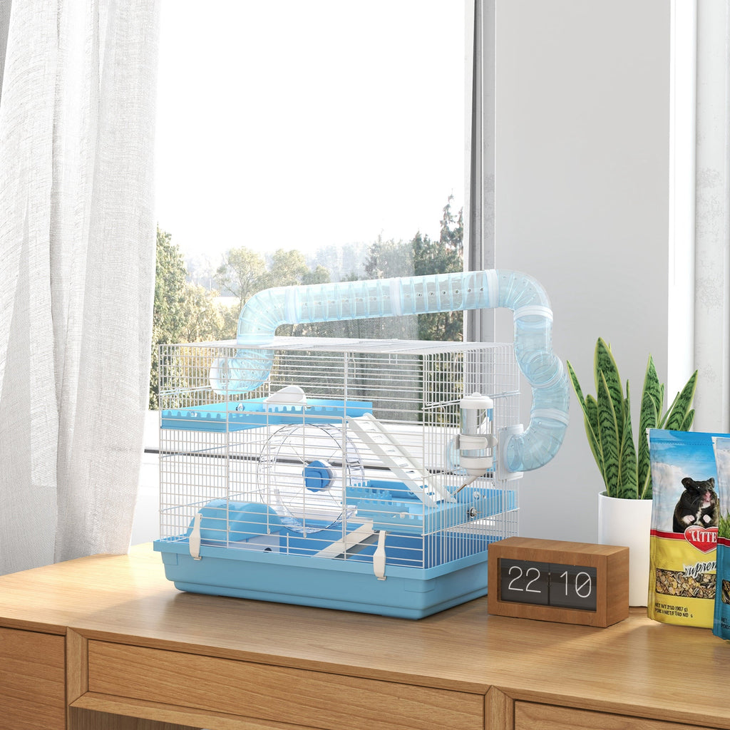 EasyComfort 3‑laags hamsterkooi met accessoires, blauw