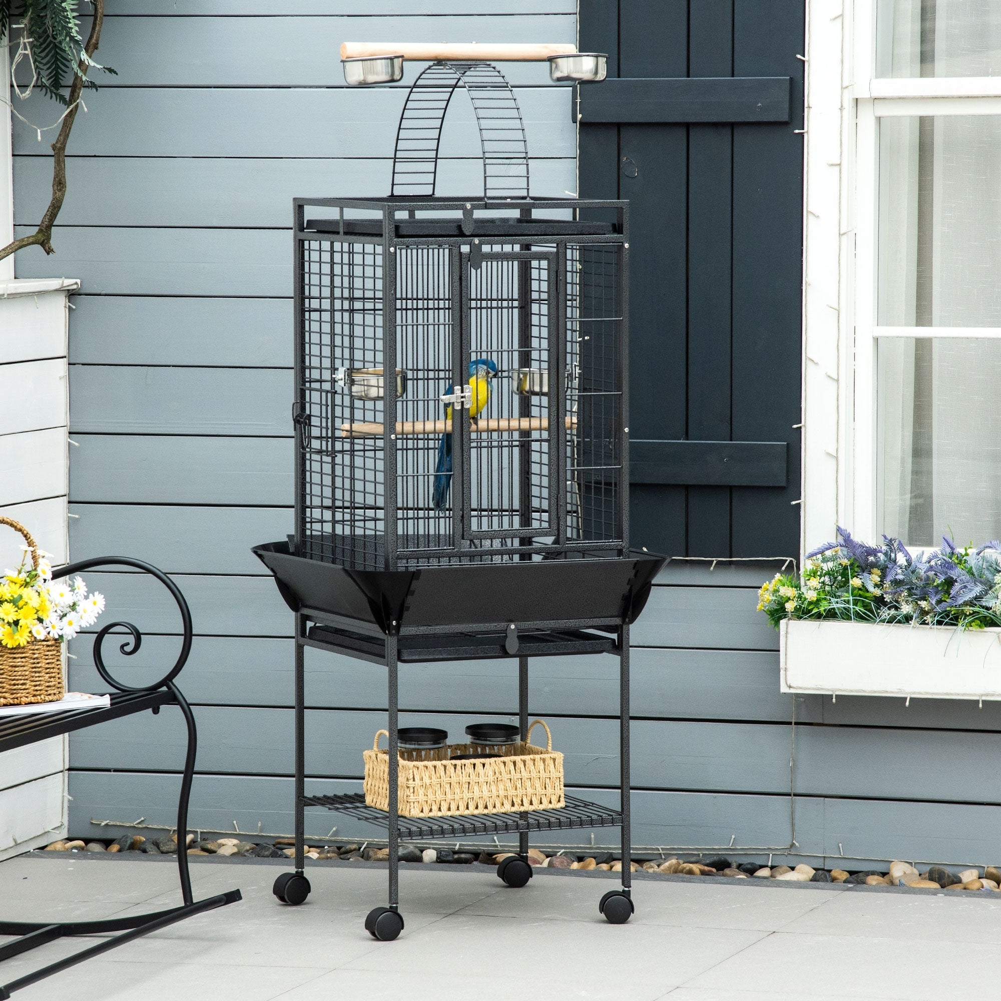 EasyComfort Vogelkooi voor parkieten 62.5x62.5x156 cm, 2 zitstokken en boogladder
