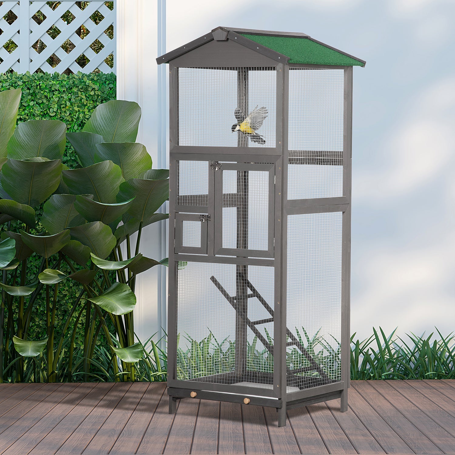 EasyComfort Vogelkooi 165 cm – houten buitenkooi met 2 deuren