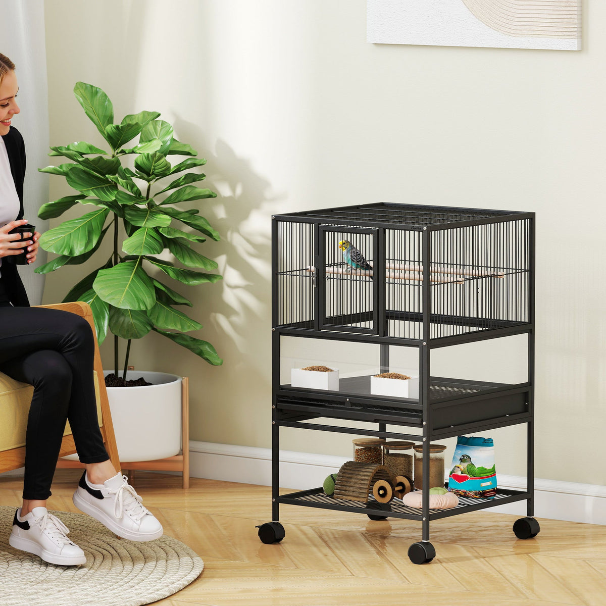 EasyComfort Vogelkooi met onderplank 48x46x83 cm, zwart