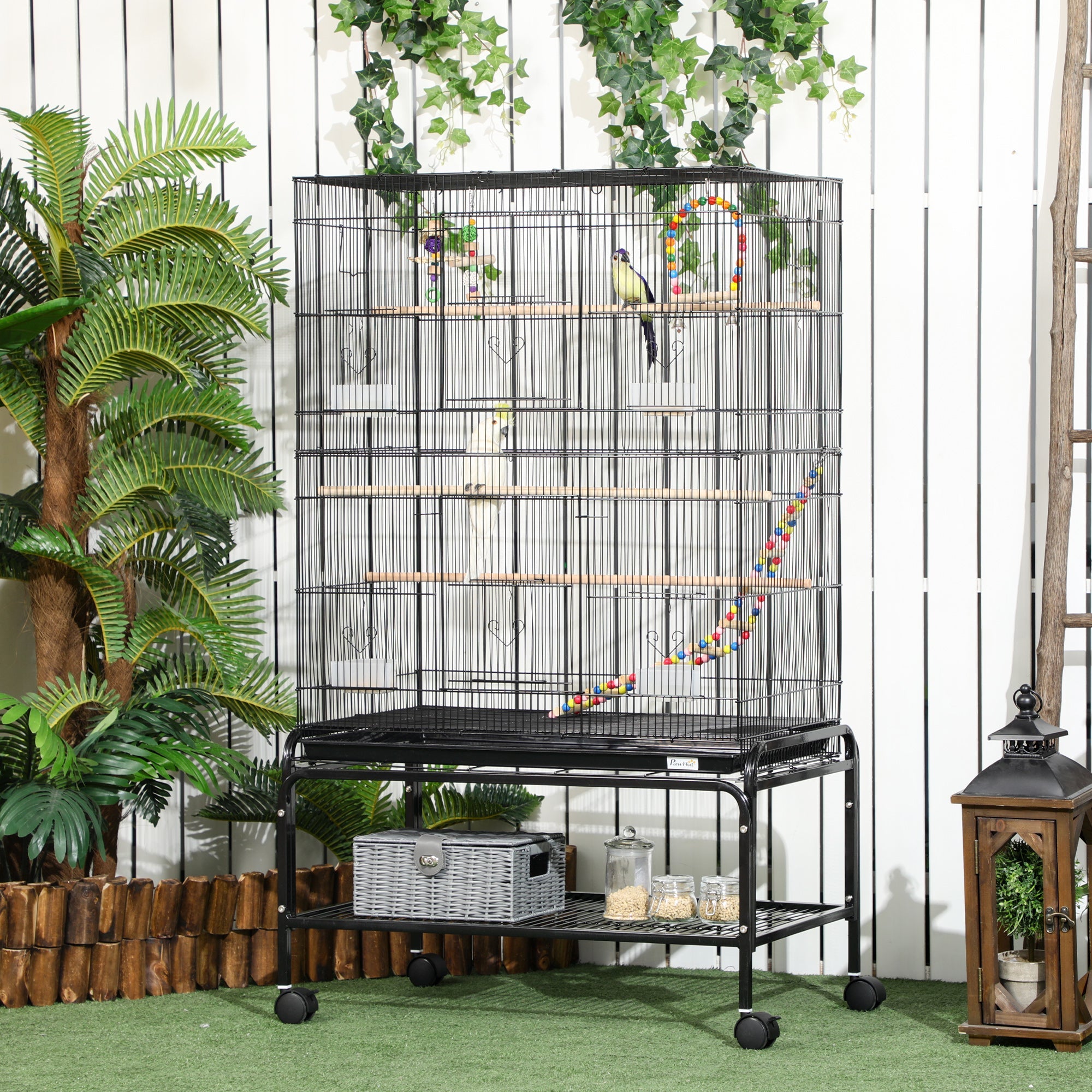 EasyComfort Vogelkooi staal met zitstokken en accessoires 79x49x133 cm