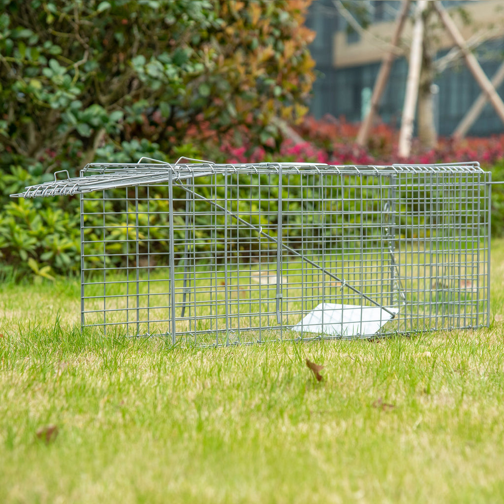 EASYCOMFORT Foldable Trap Cage for Live Animals in Steel, 81x26x34.5cm, Silver