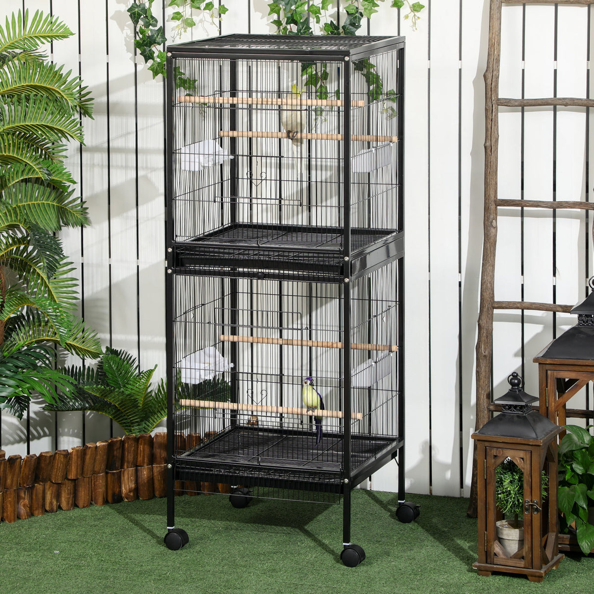 EasyComfort volière voor vogels met wielen 51.5x50x140 cm, zwart