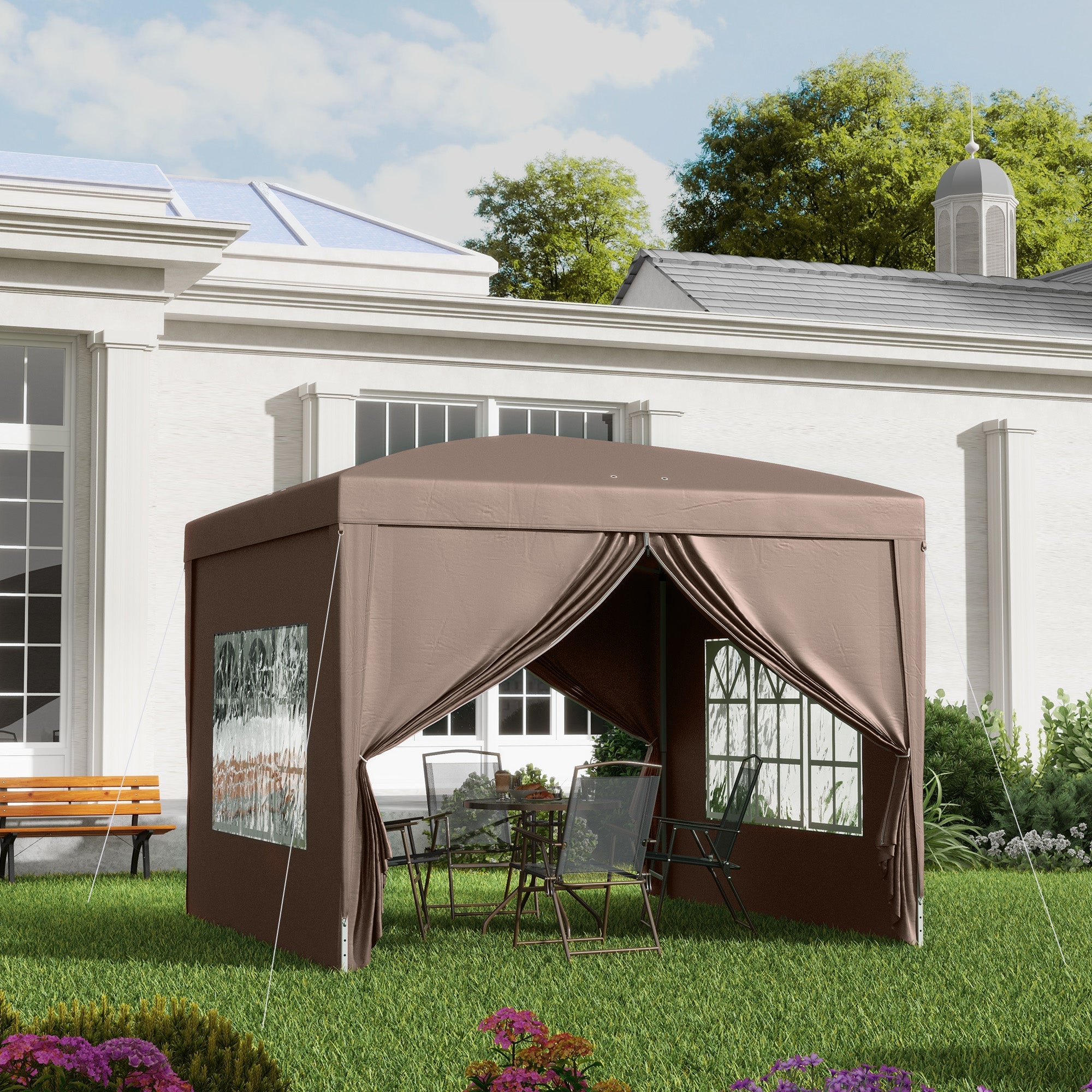 EasyComfort 3x3 m inklapbare partytent met 4 zijpanelen, koffie