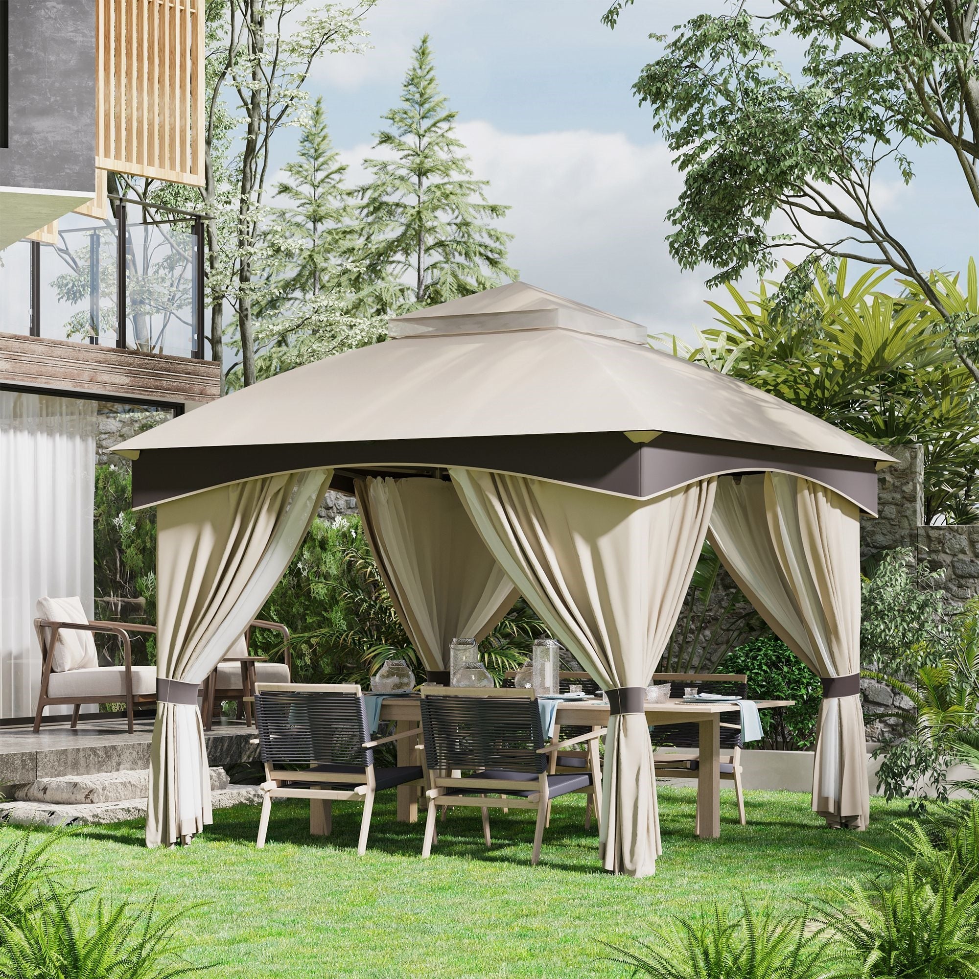 EasyComfort Gazebo 3x3 m met dubbel dak en zijgordijnen