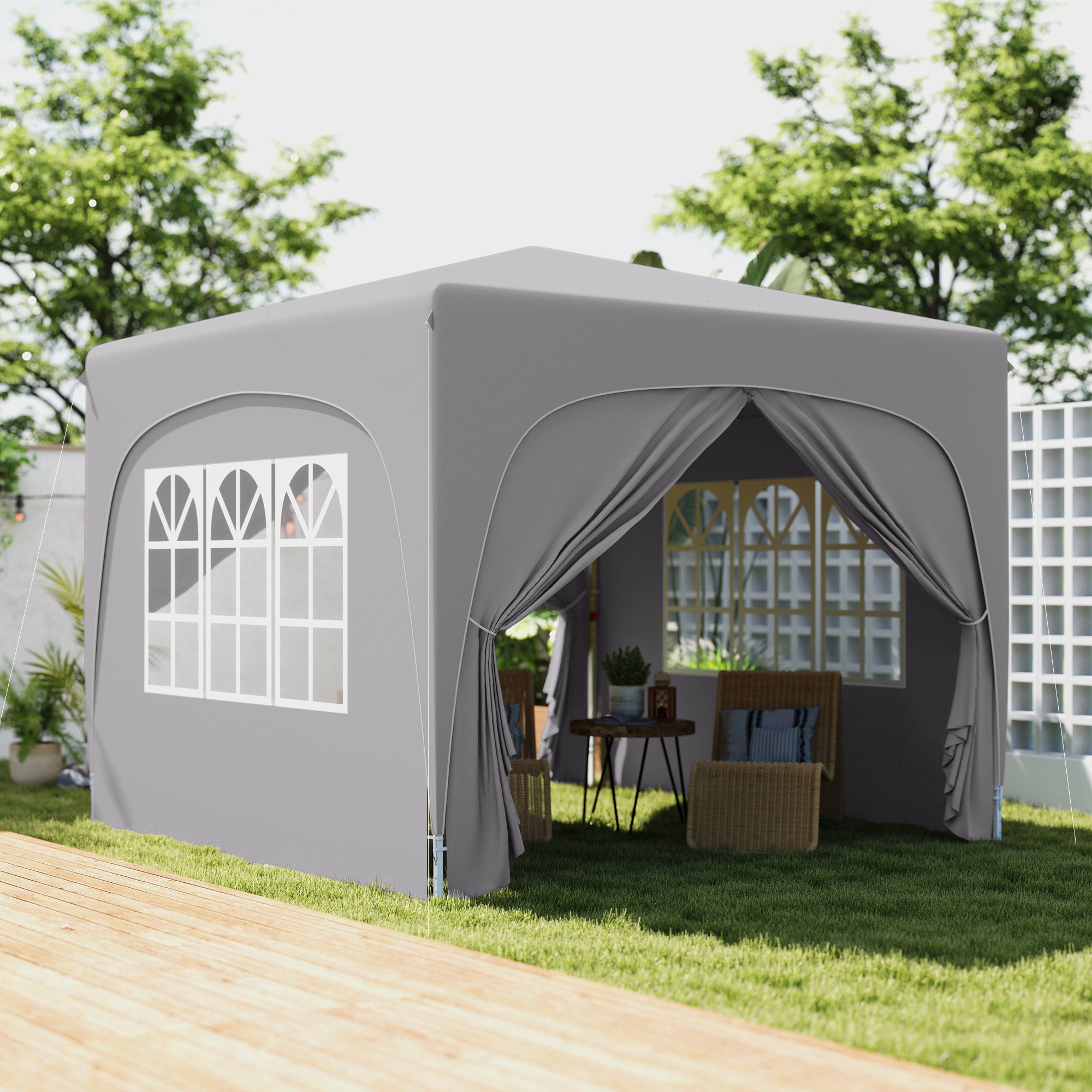 EasyComfort Gazebo 3x3 m inklapbaar verstelbare hoogte UPF50+ lichtgrijs