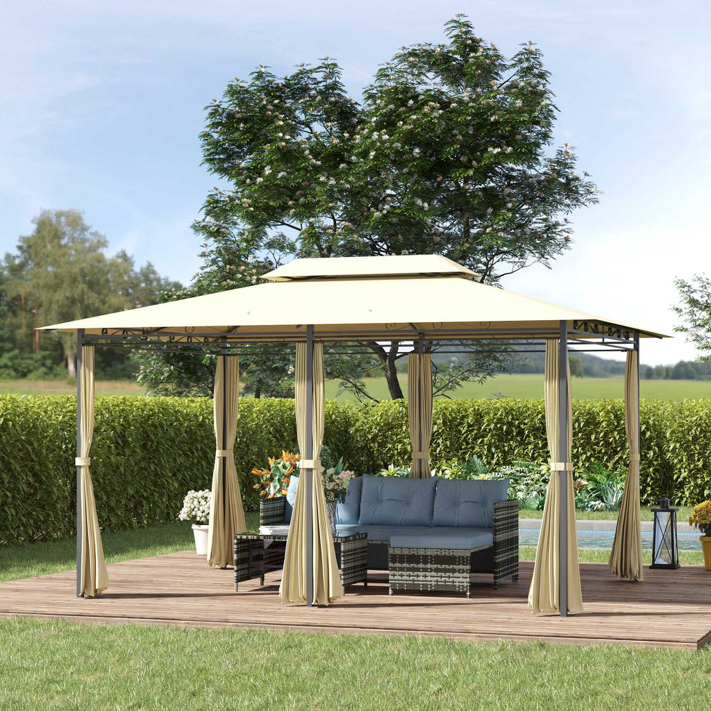 Easycomfort Gazebo da Giardino 3x4 m with Tende e Tetto a 2 Livelli white Crema