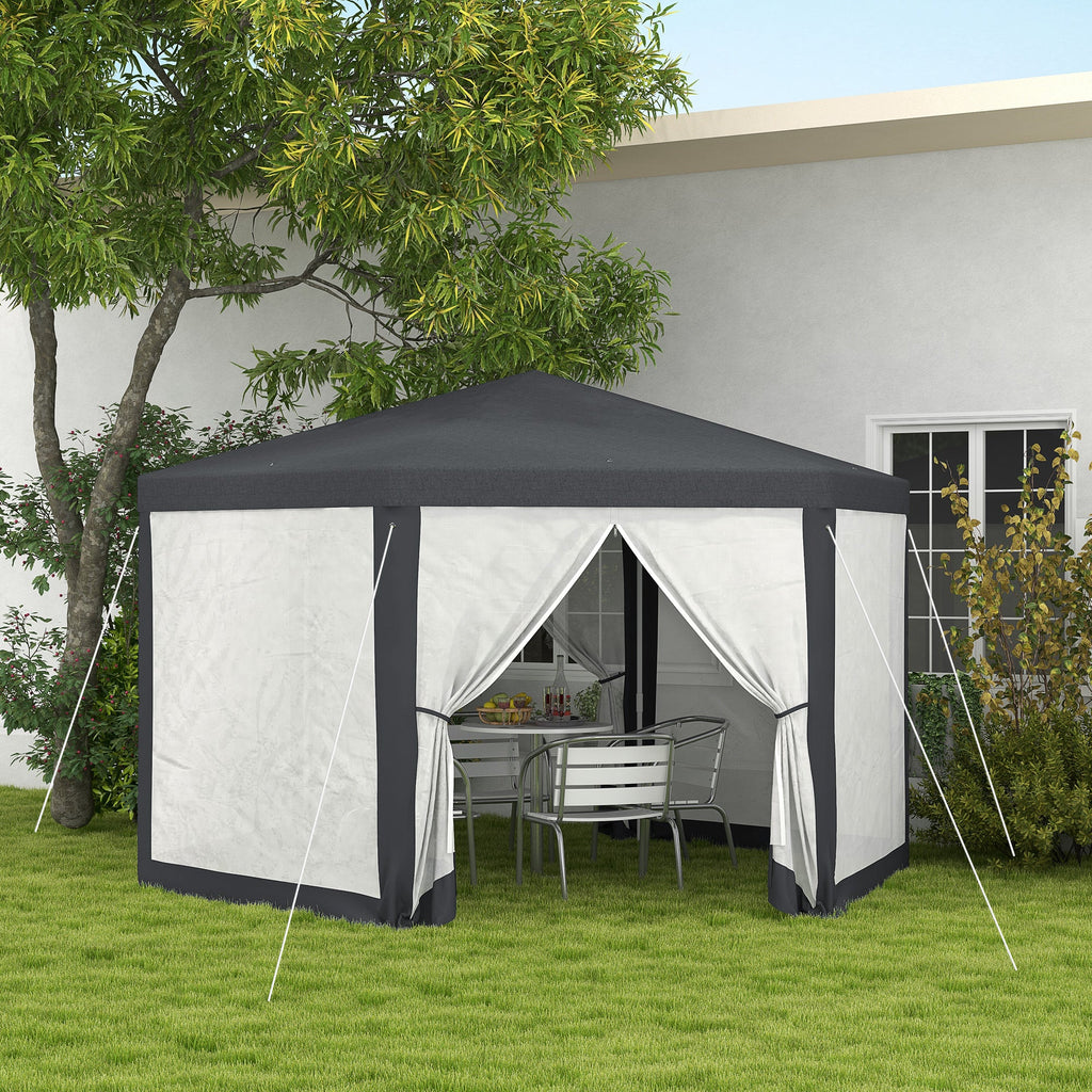 EasyComfort Gazebo da Giardino Esagonale with Doppio Ingresso, in Metallo e Poliestere, 3.94x3.94x2.5 m, Grigio