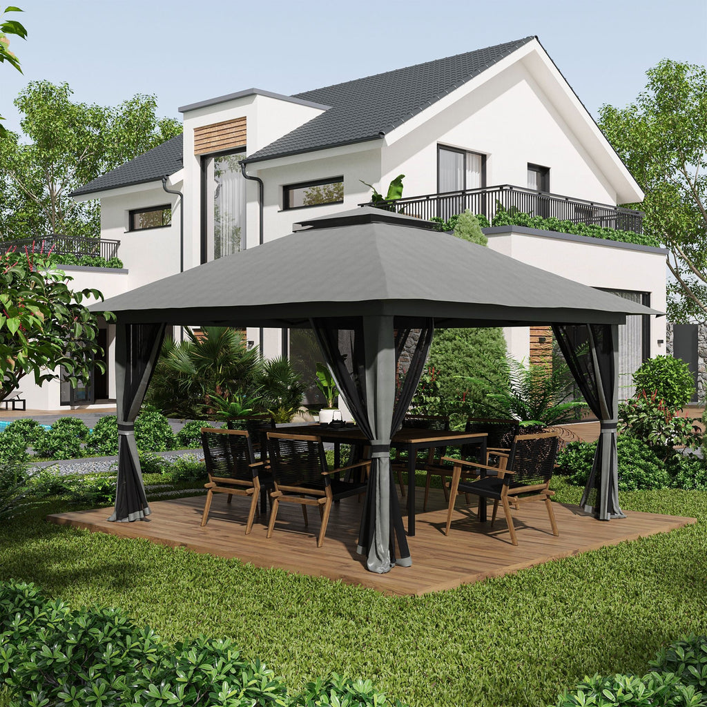 Easycomfort Gazebo Pieghevole 4x4 with Borsa da Trasporto, Picchetti, Funi e Sacchi di Sabbia Inclusi, 392x392x283 cm, Grigio