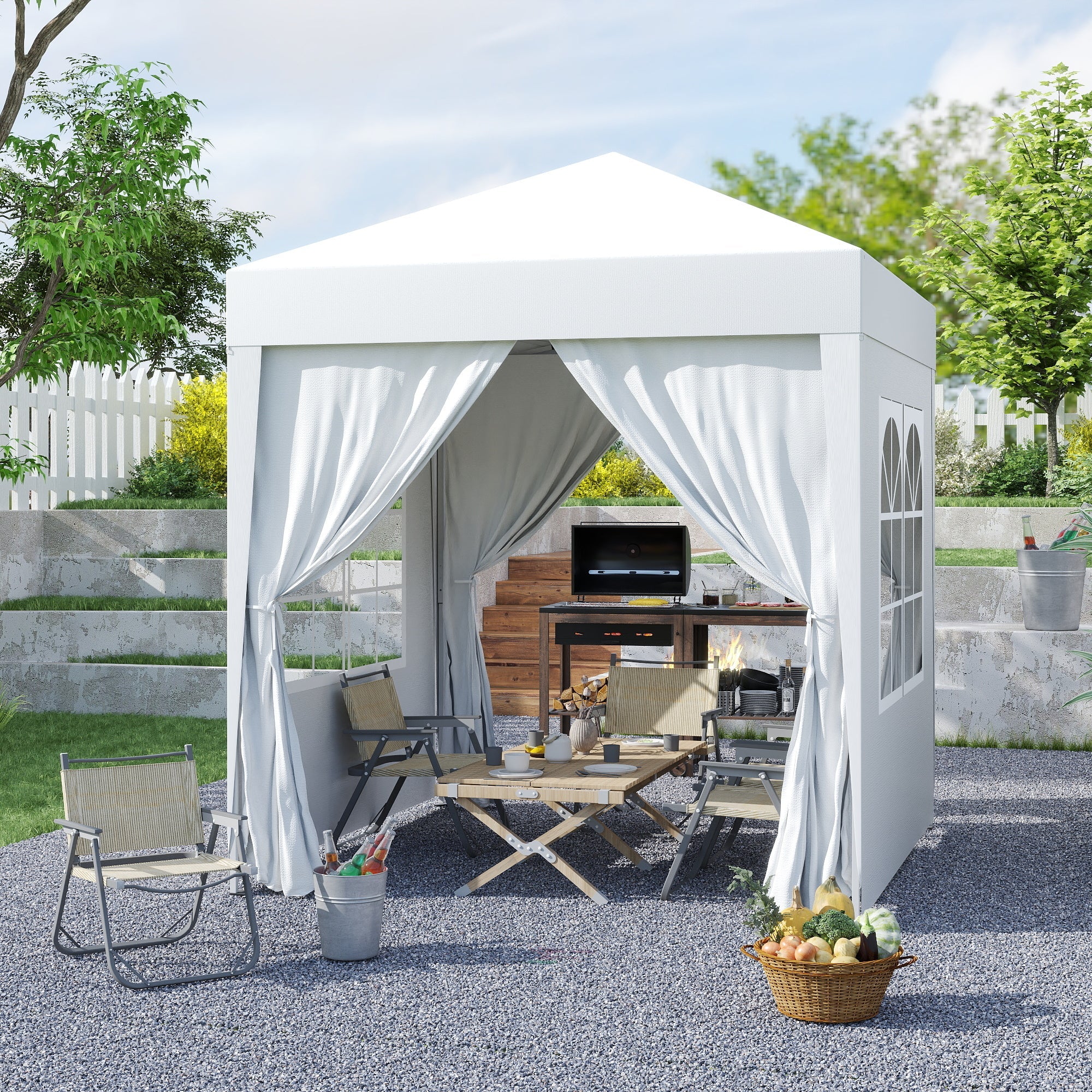 EasyComfort Gazebo Pieghevole Pop Up 2x2 m with 4 Pareti Rimovibili in Poliestere e Acciaio, white