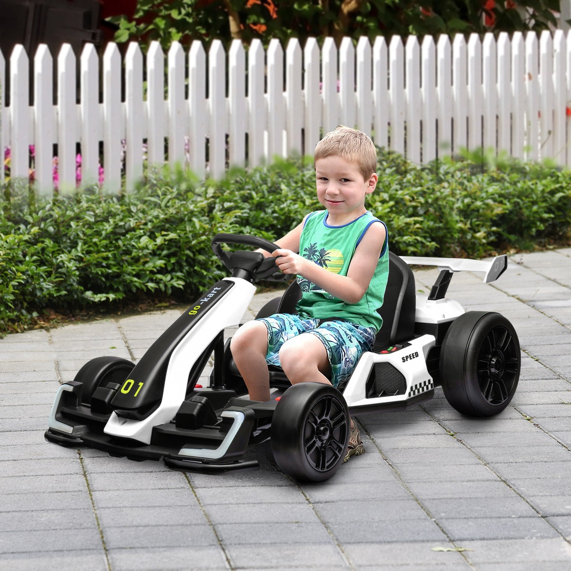 Easycomfort Go Kart Elettrico per Bambini 6-12 Anni 24V 12km/h with Seggiolino Regolabile, white