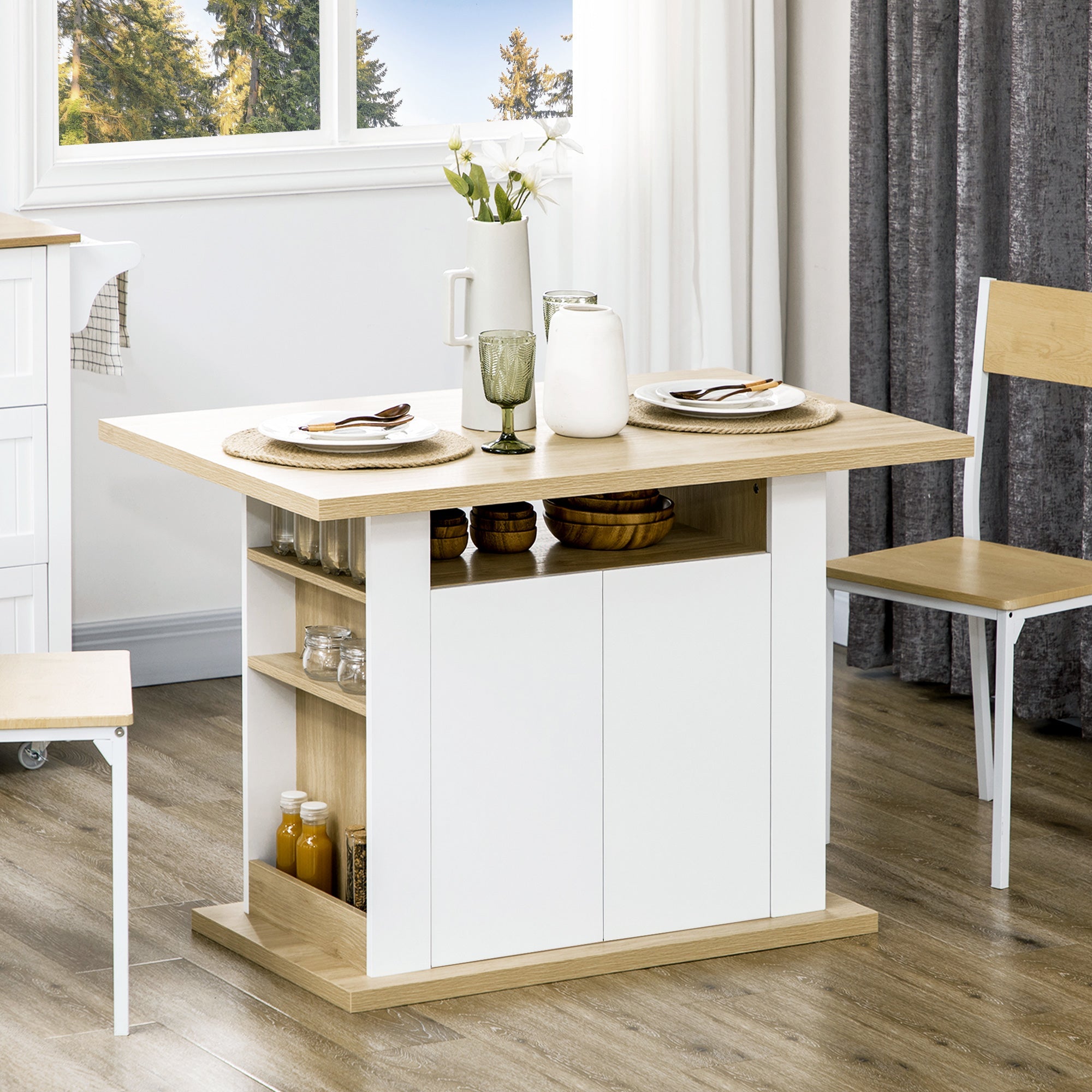 EasyComfort Isola keukeneiland voor 4-6 personen, met kasten en open planken, 110x70x75.5 cm