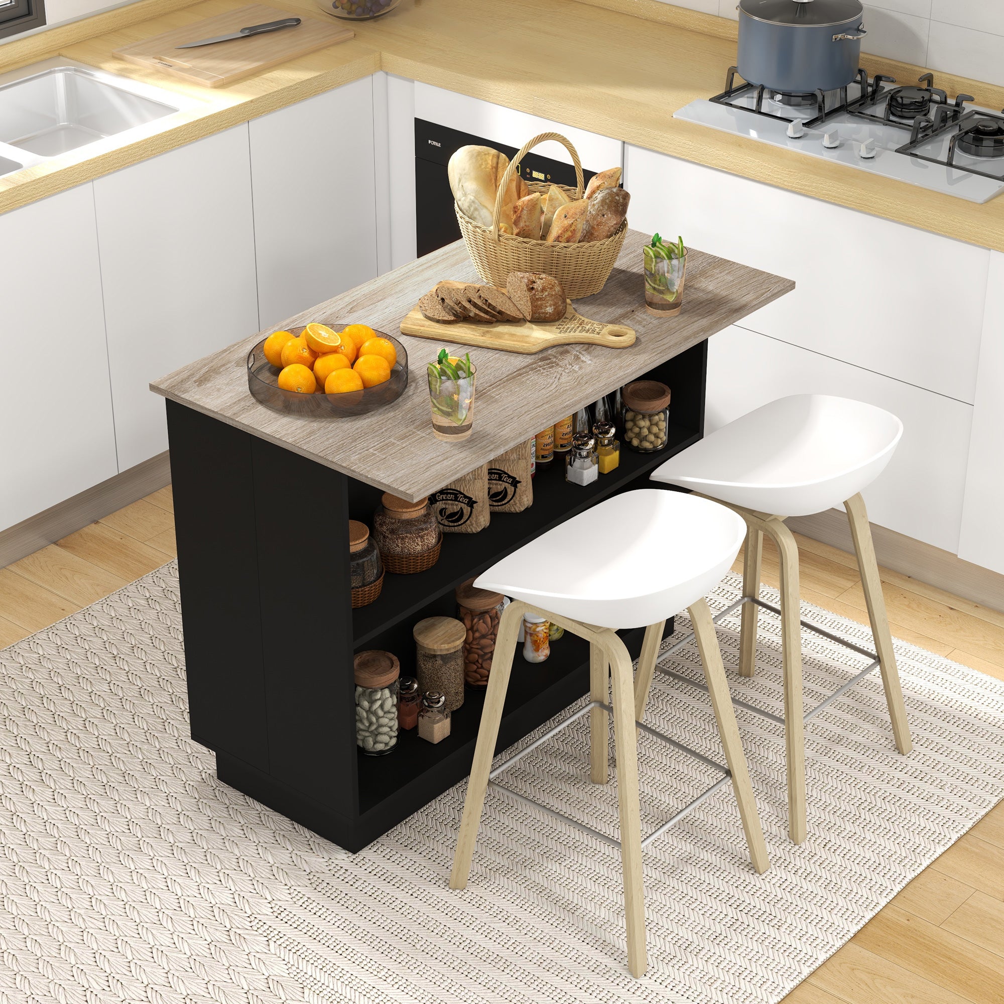 EasyComfort Isola keukeneiland, 2 planken + 2 kastjes, 105x60x82 cm