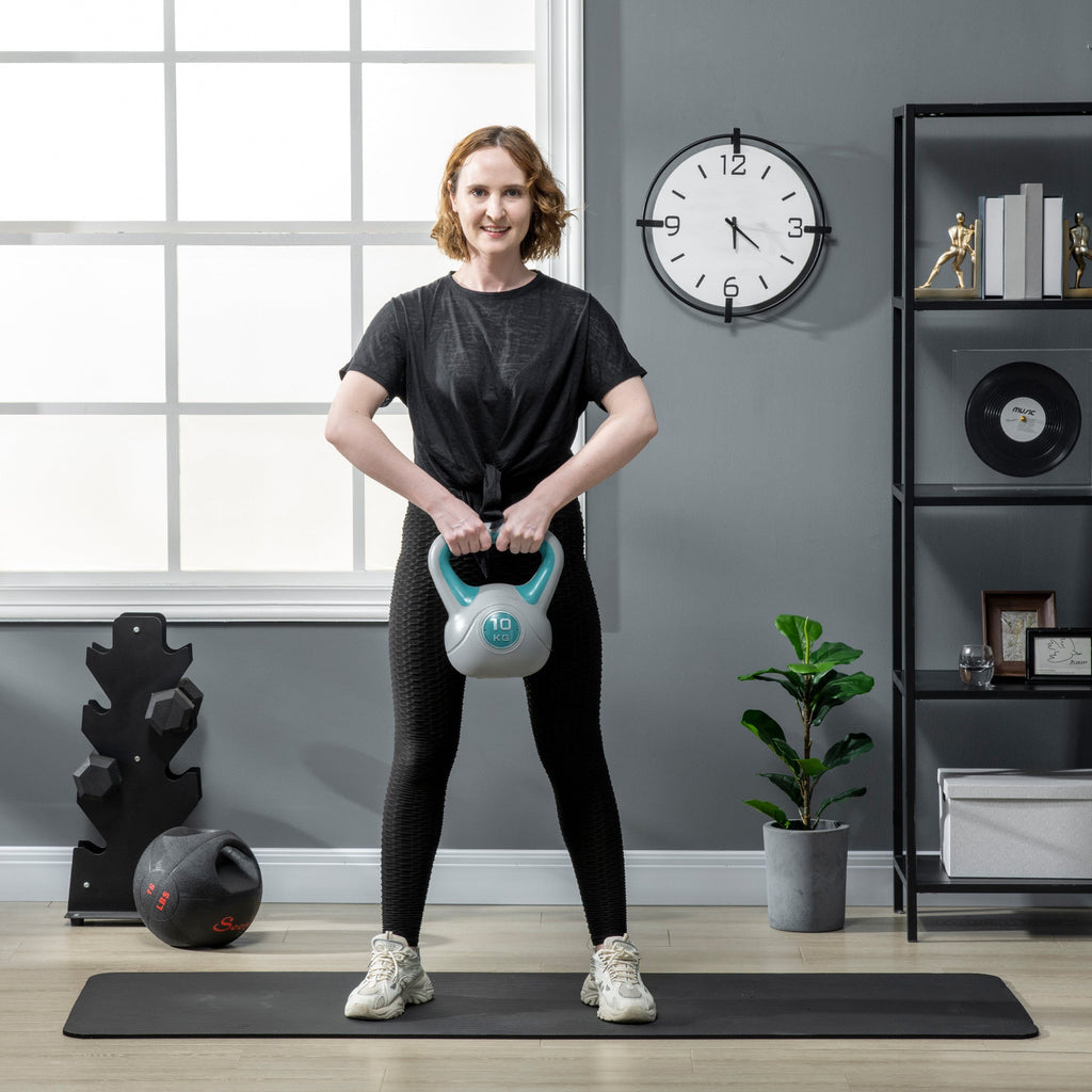 Easycomfort Kettlebell 10kg in PU e Sabbia with Base Piatta e Impugnatura per Stacchi, Squat e Sollevamenti, 22x16x26 cm, Verde Scuro