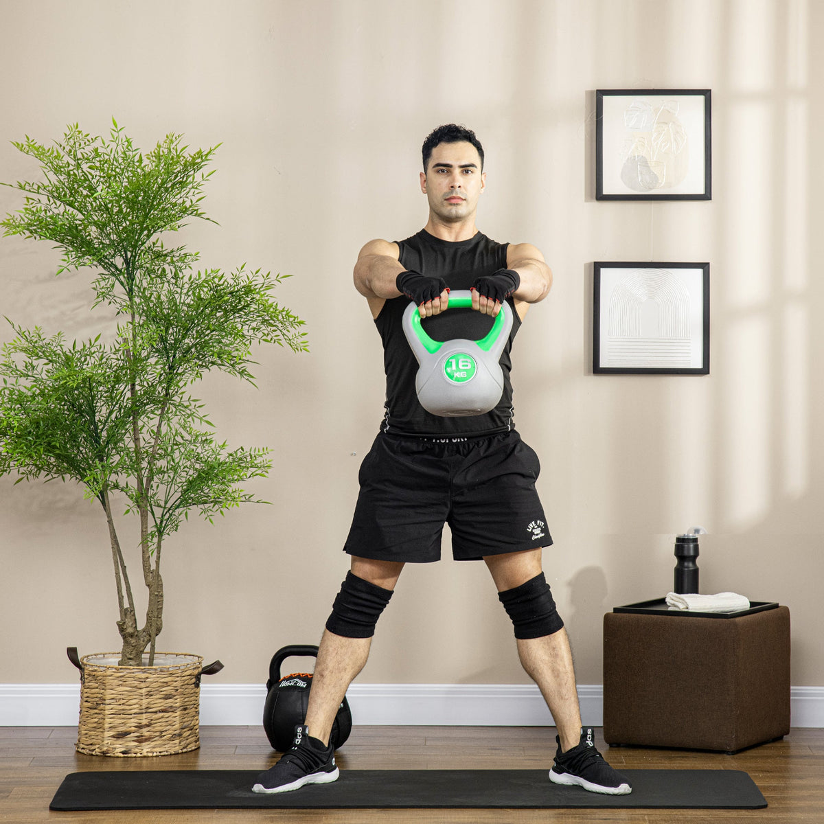 EasyComfort kettlebell 16 kg – PU, platte basis, groen