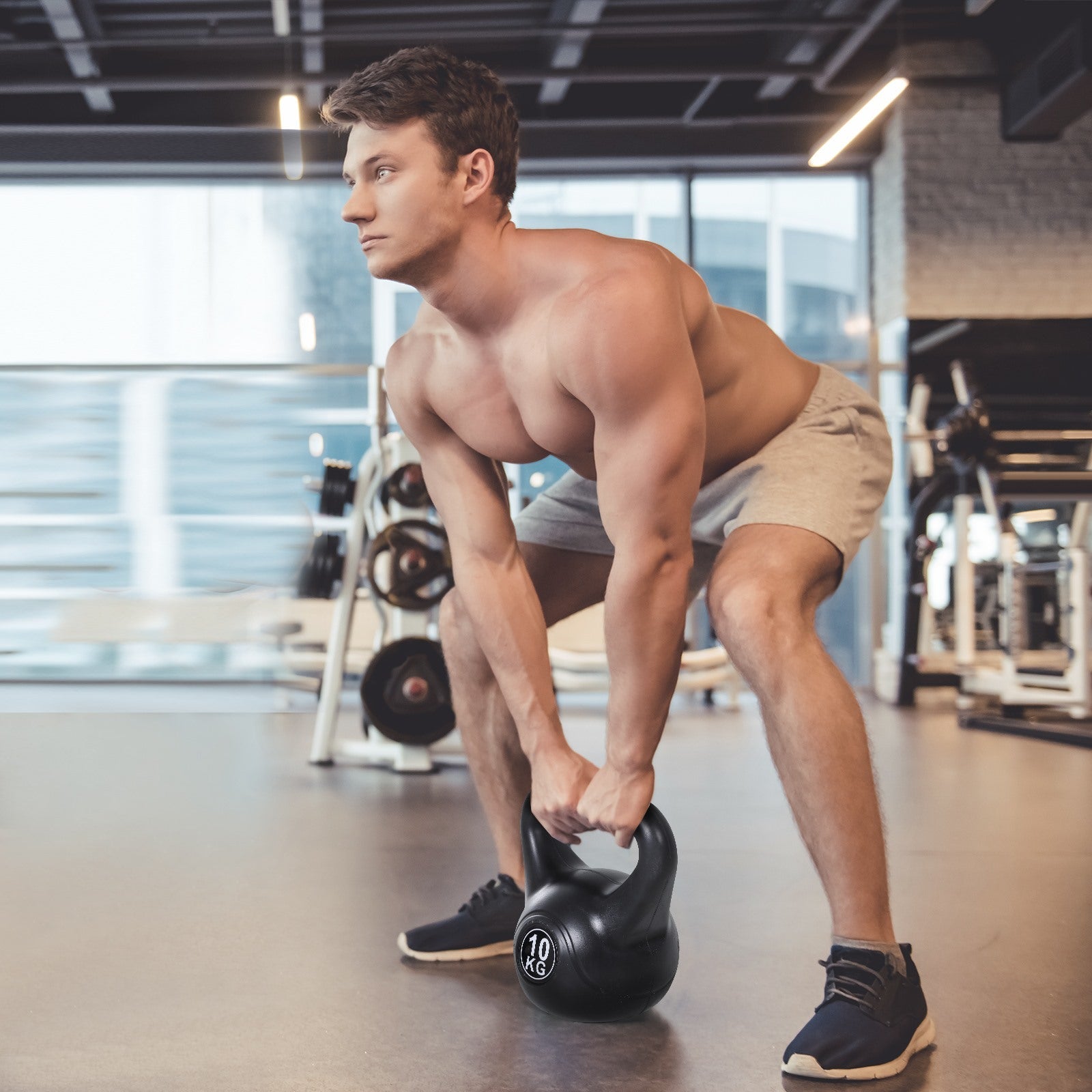 Easycomfort Kettlebell da 10 kg per Sport e Fitness in PVC with Sabbia e Maniglia Liscia Anti-Sfregamento