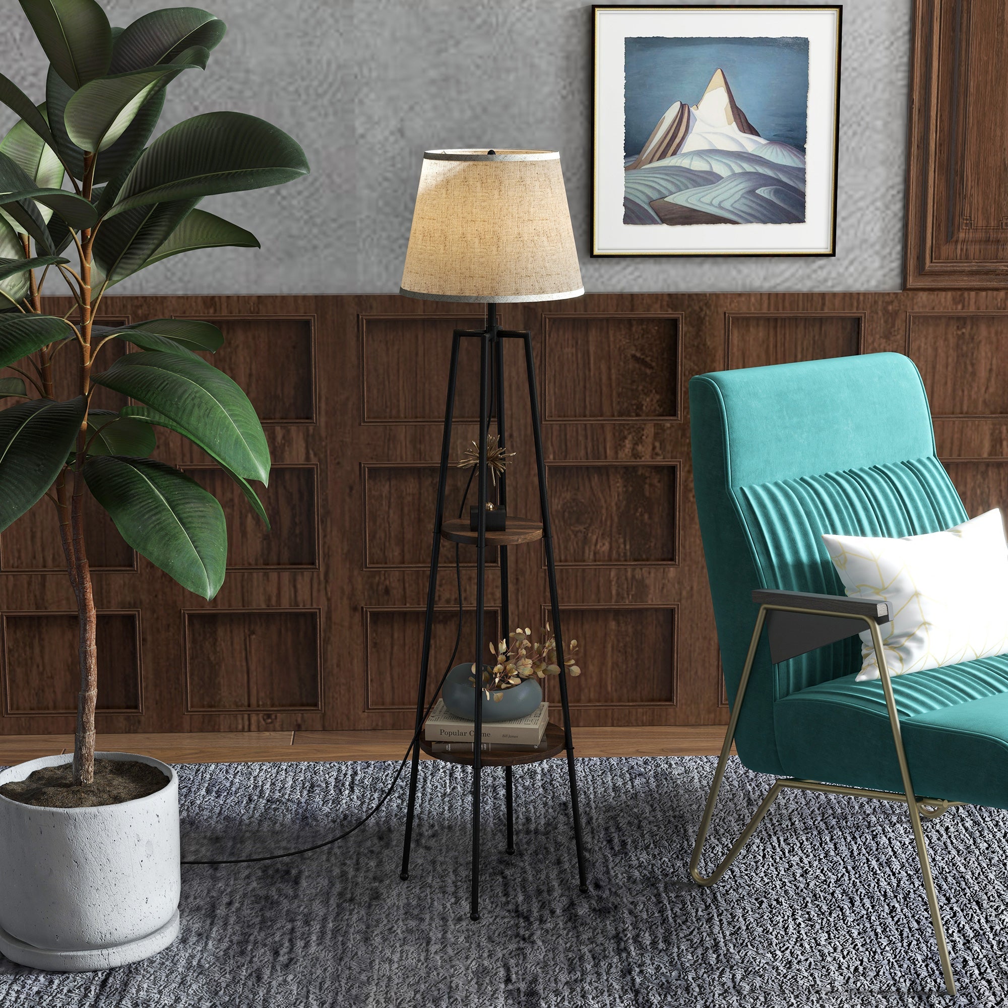 EasyComfort Staande lamp met 2 planken Ø42 x 166A cm zwart/bruin