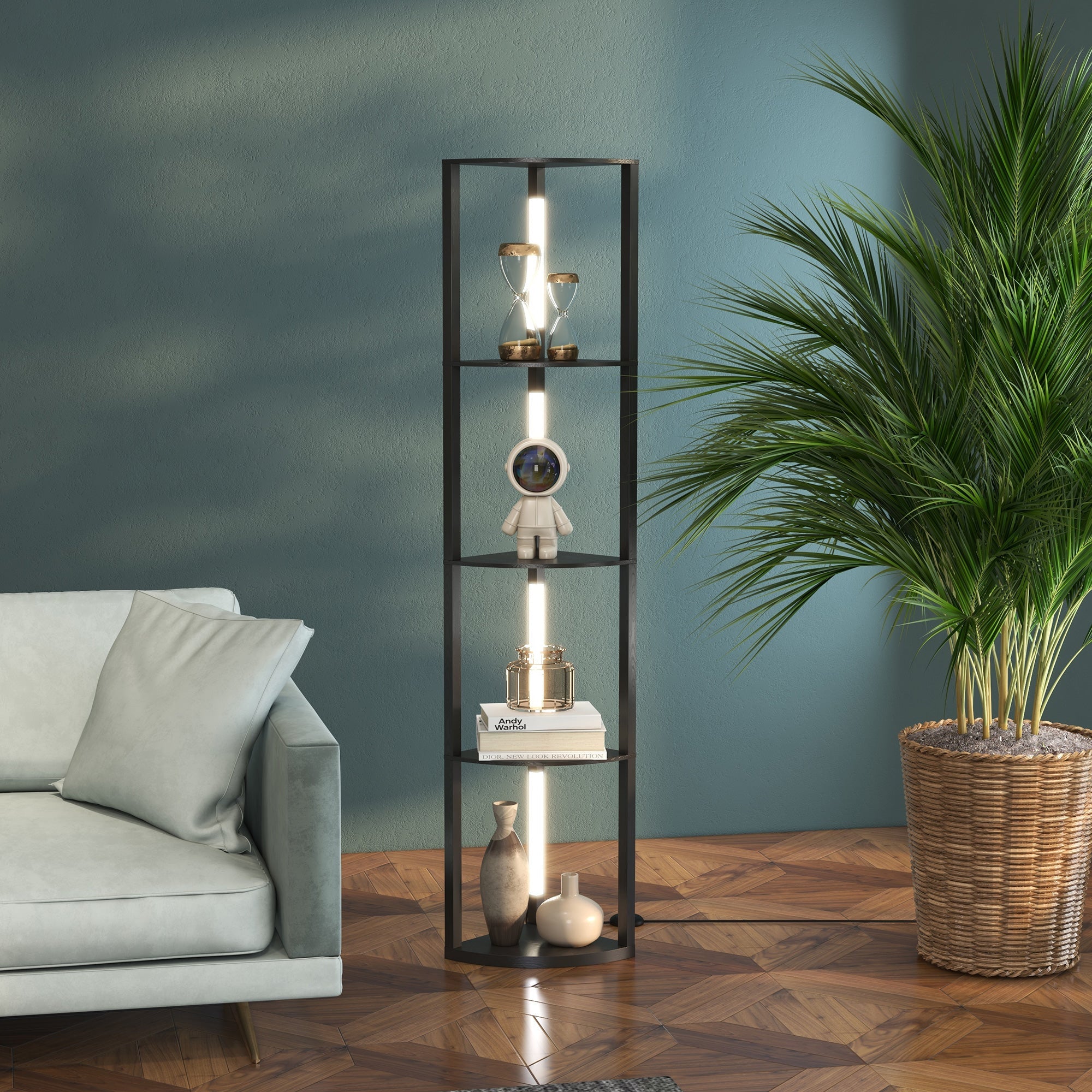 EasyComfort Kolom-vloerlamp MDF, 4 planken, LED 3000K, 41x29.5x163.5 cm