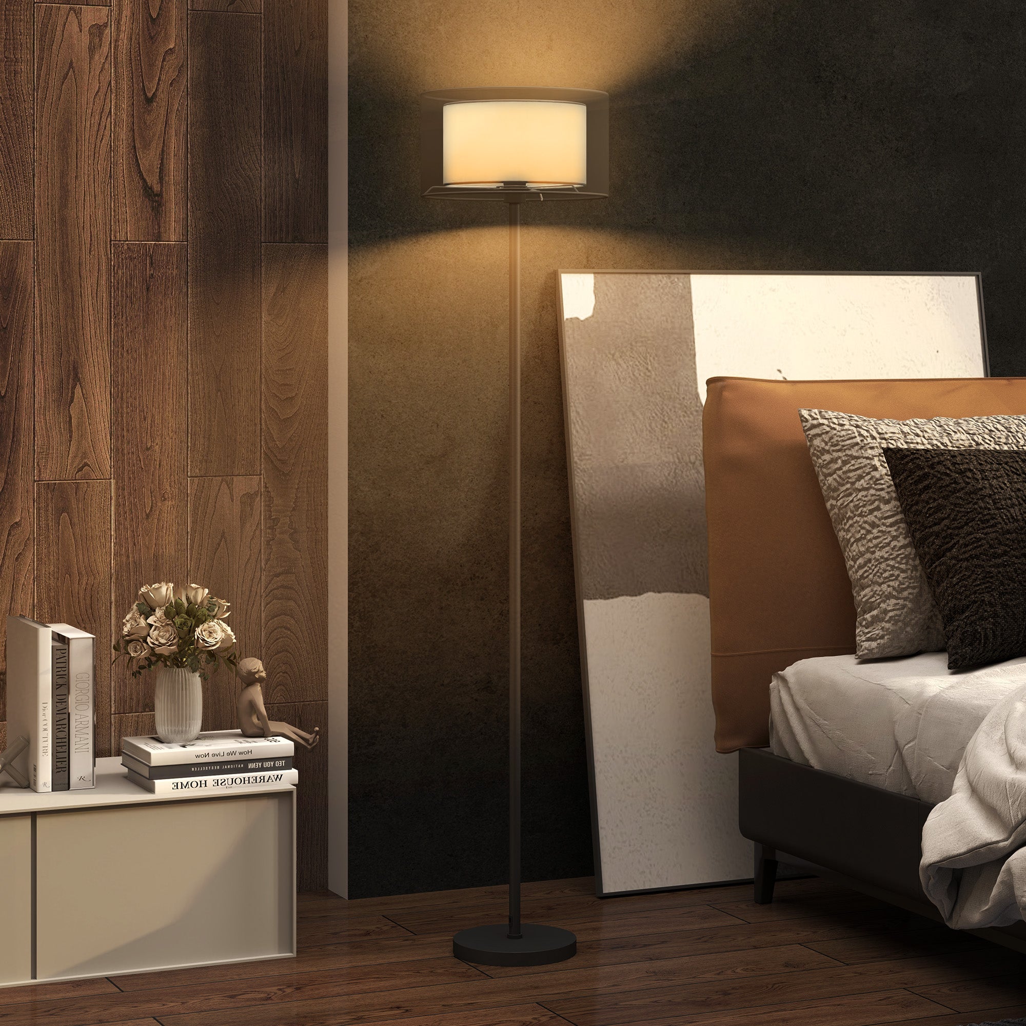 EasyComfort Moderne vloerlamp met dubbel lampscherm Ø33 x 152.5 cm, zwart