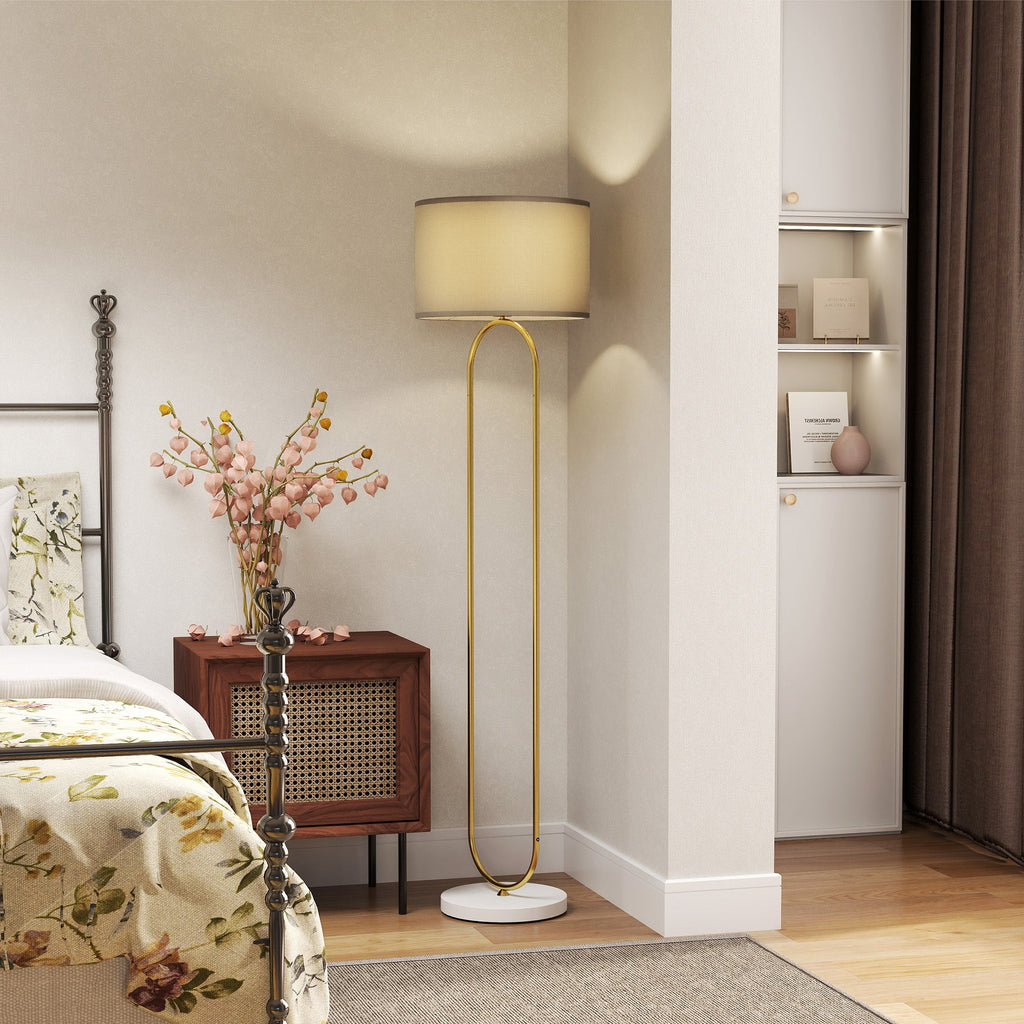 EasyComfort Lampada da Terra Moderna con Paralume in Tessuto, Doppio Tubo Metallico e Interruttore a Pedale, Oro