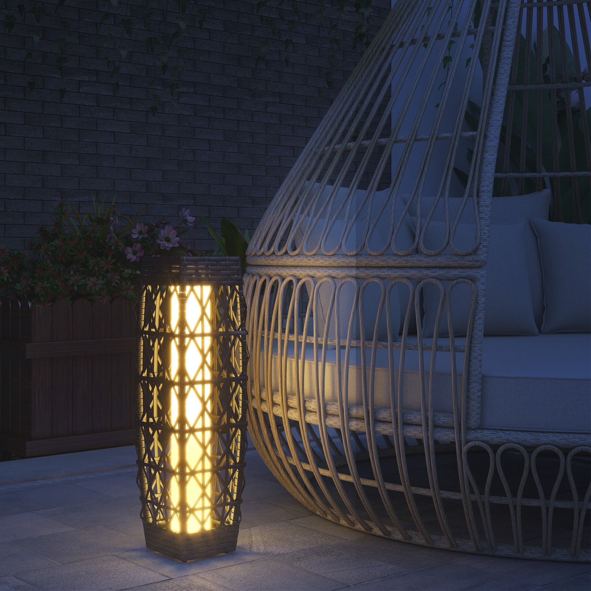 EasyComfort Lampada Solare da Giardino con Illuminazione LED, in Acciaio e Rattan PE, 20x20x68 cm, Grigio