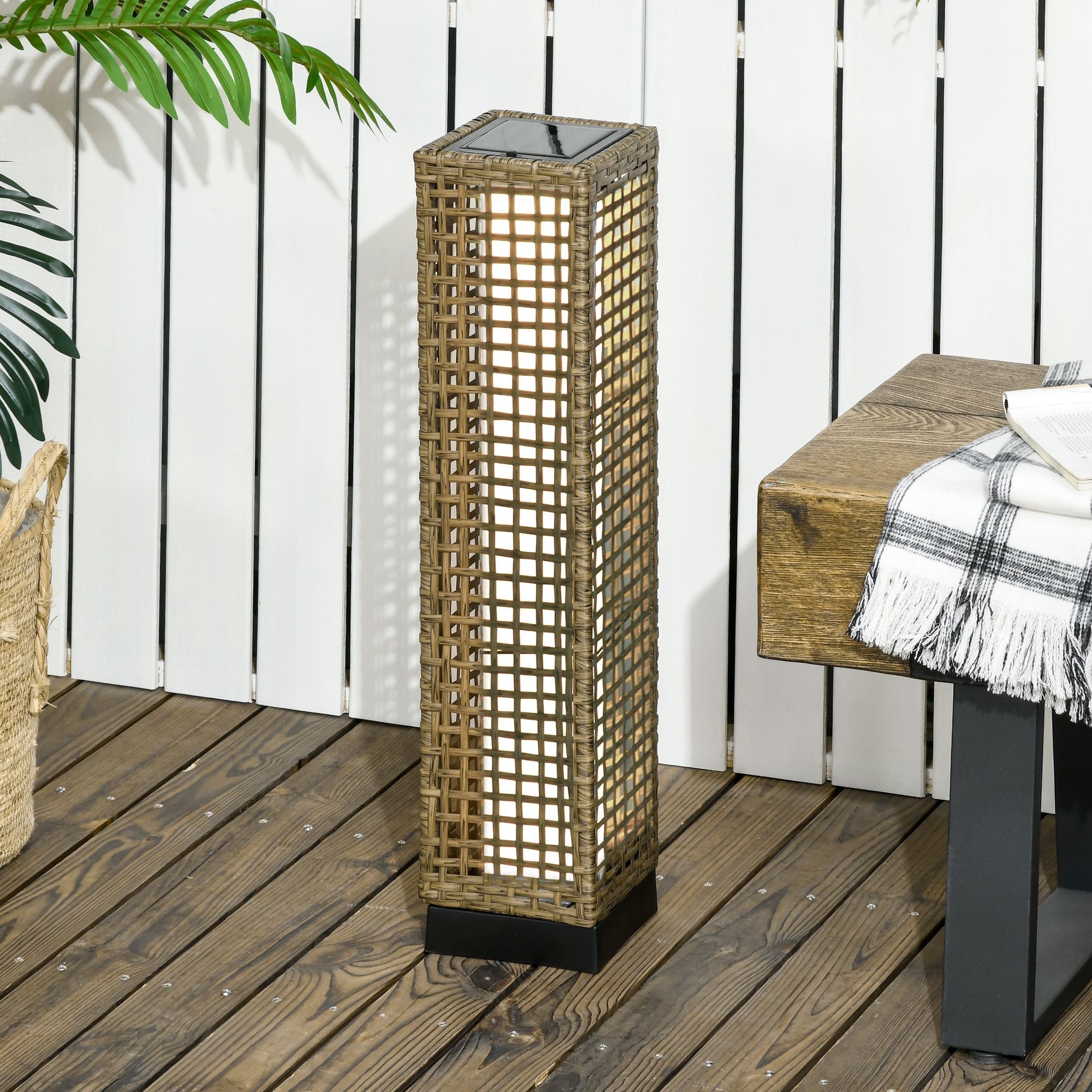 EasyComfort Lampada Solare da Giardino with Pannello di Ricarica, in Acciaio e Rattan, 15.5x15.5x69 cm, black e Marrone