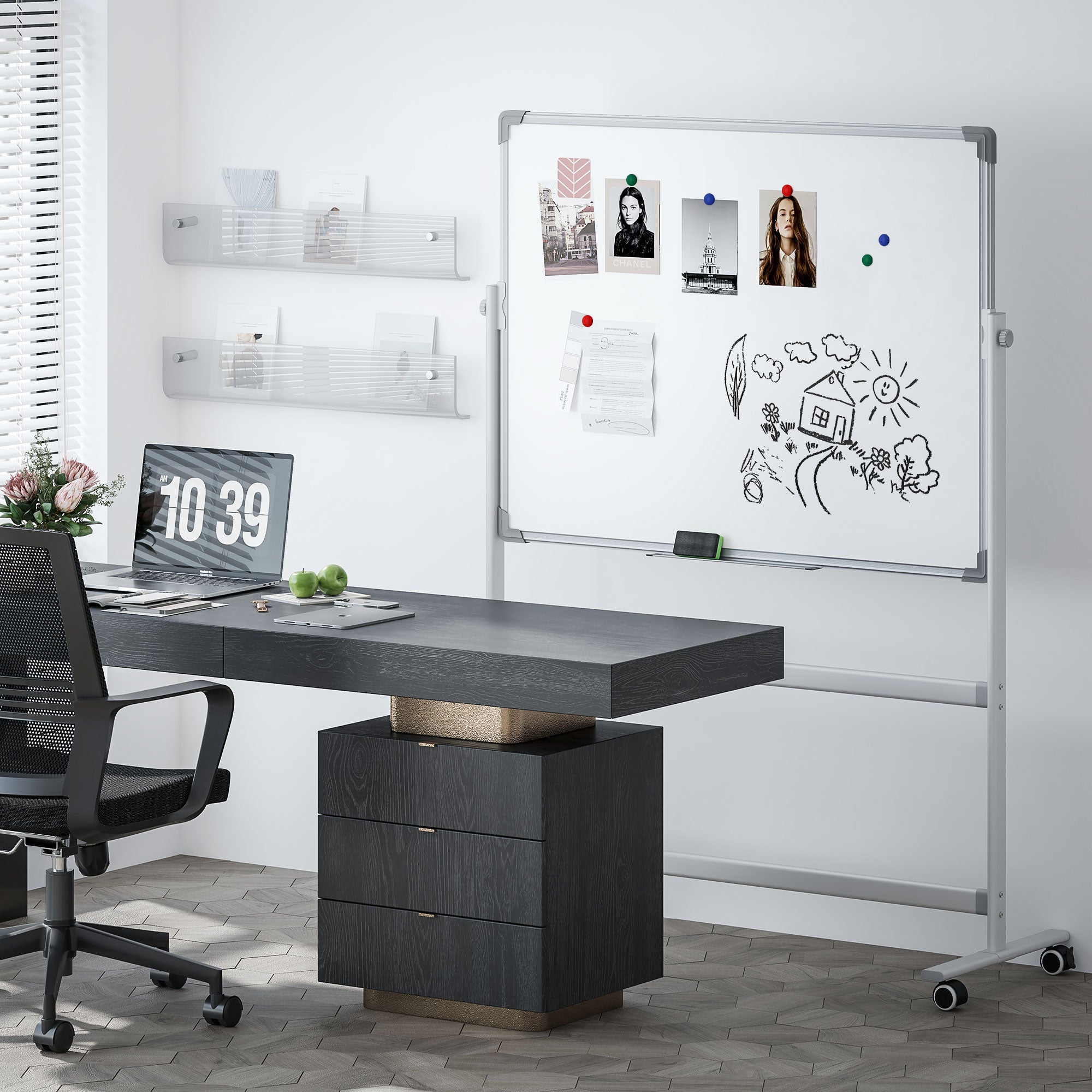 EasyComfort dubbelzijdig magnetisch whiteboard 120x90 cm – 127x50x165 cm
