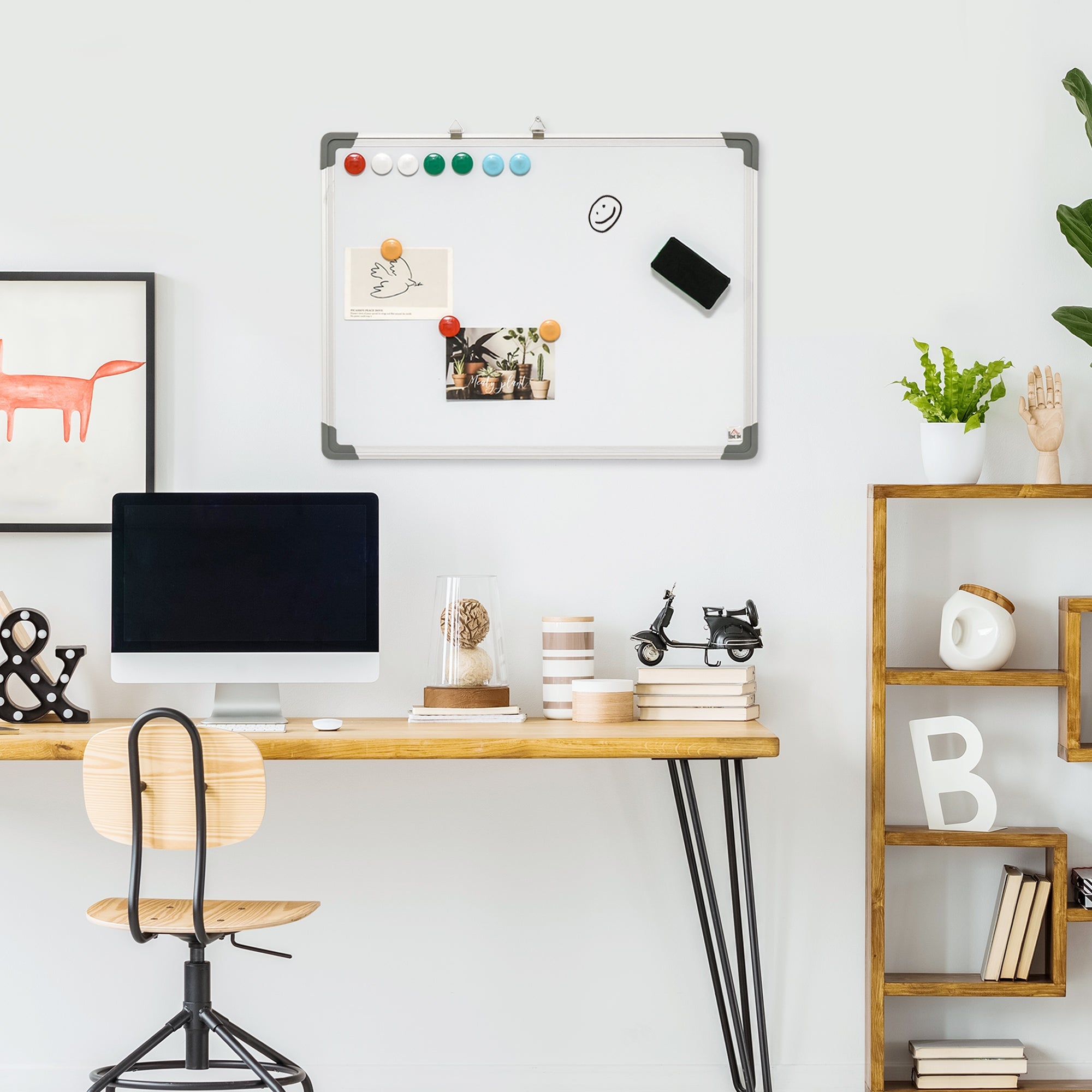 EasyComfort magnetisch whiteboard wand 60x45 cm aluminium met stiften en magneten
