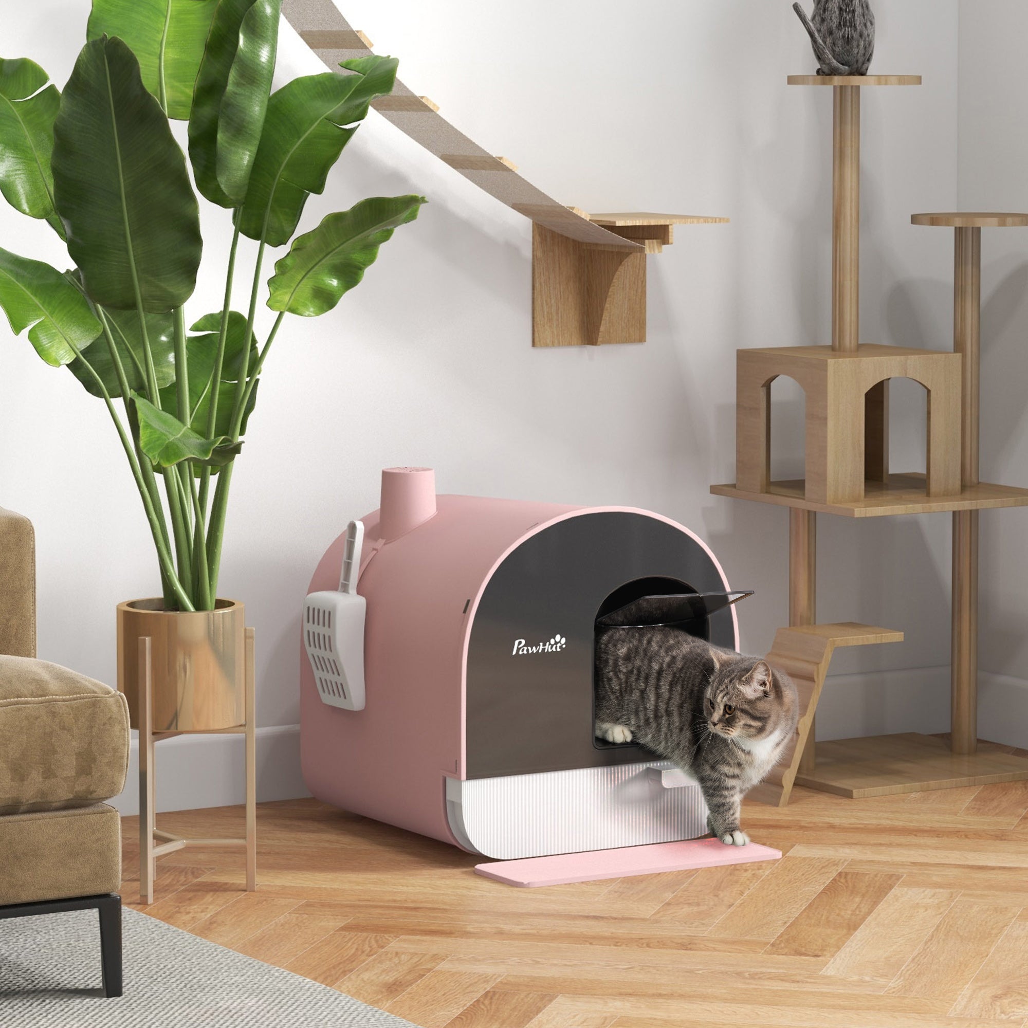 EasyComfort Lettiera per Gatti Chiusa con Filtri, Paletta e Vassoio, Struttura in PP, 43x44x47cm, Rosa
