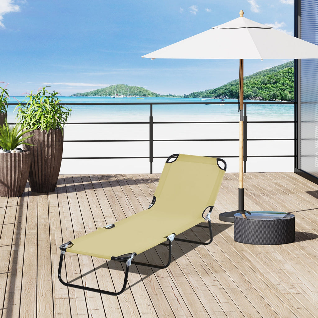 EasyComfort Lettino da Giardino with Schienale Regolabile in 5 Posizioni, in Acciaio e Tessuto Oxford, 188x56x28 cm, Beige