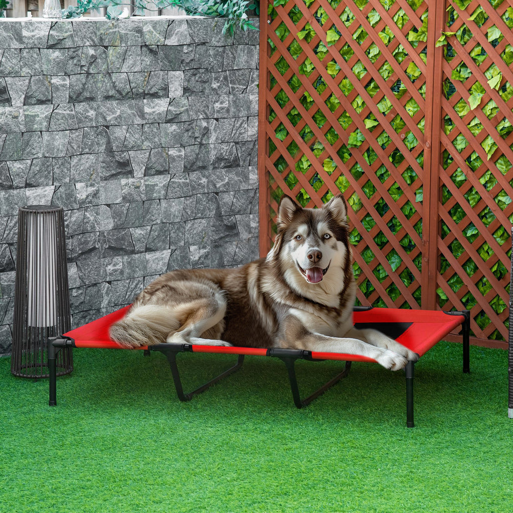 EasyComfort Lettino per Cani 50kg max Rialzato con Borsa da Viaggio, in Metallo e Tessuto Oxford, 122x92x23 cm, Rosso