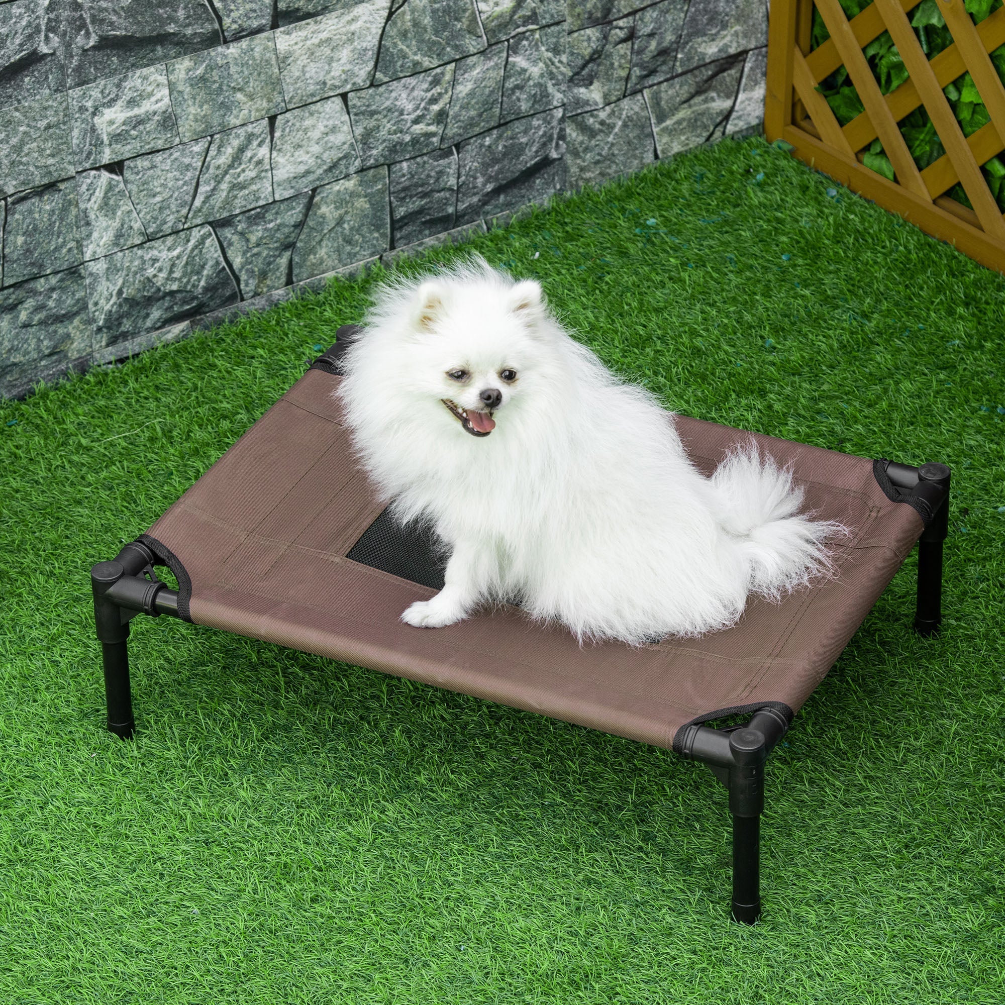 EasyComfort Lettino per Cani Rialzato with Seduta Traspirante, in Acciaio e Tessuto, 61x46x18 cm, black e Caffè