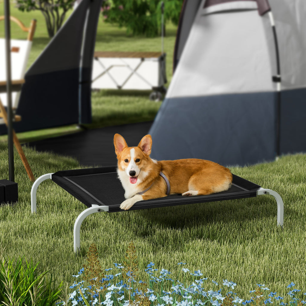 EasyComfort Lettino per Cani Rialzato con Seduta Traspirante, in Metallo e Tessuto, 90x65x20 cm, Nero e Argento