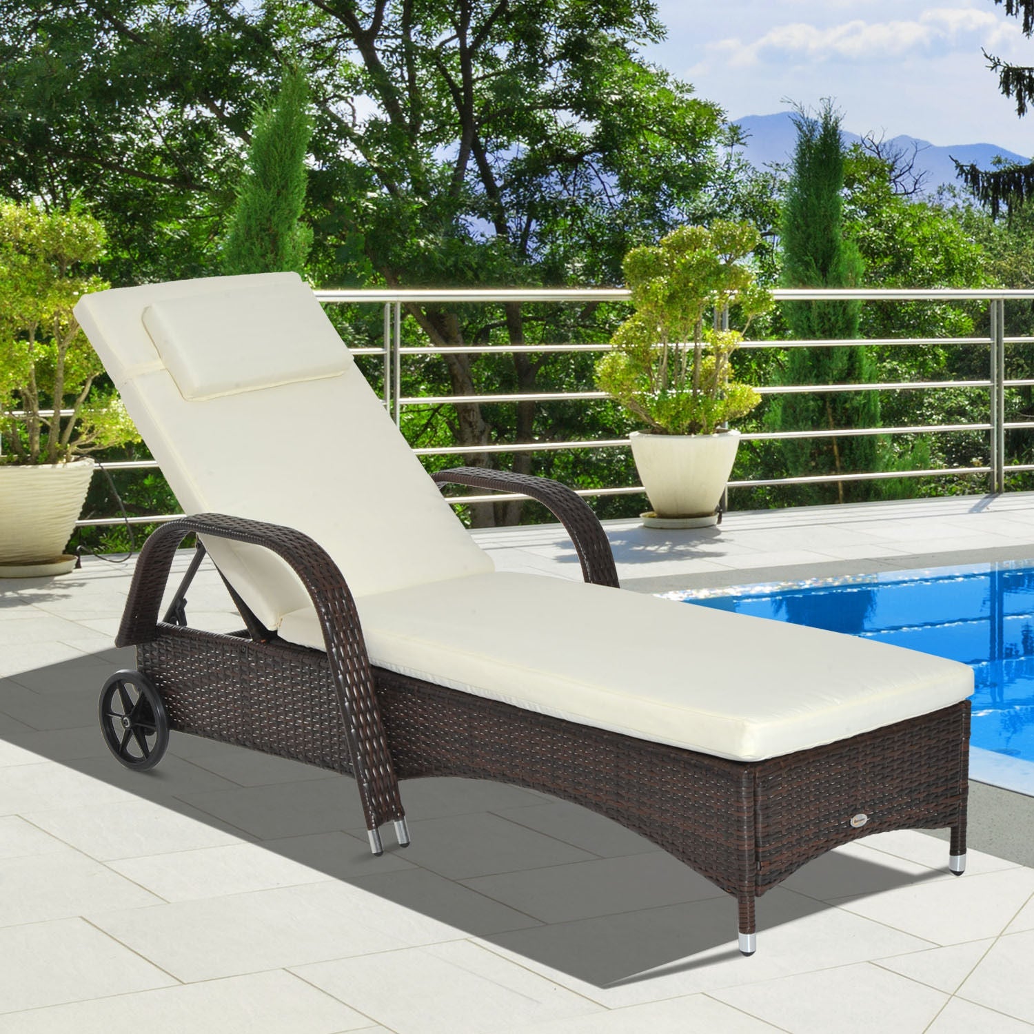 EASYCOMFORT Garden Sun Lounger, Deck Chair with Wheels for Beach in Rattan Adjustable Height